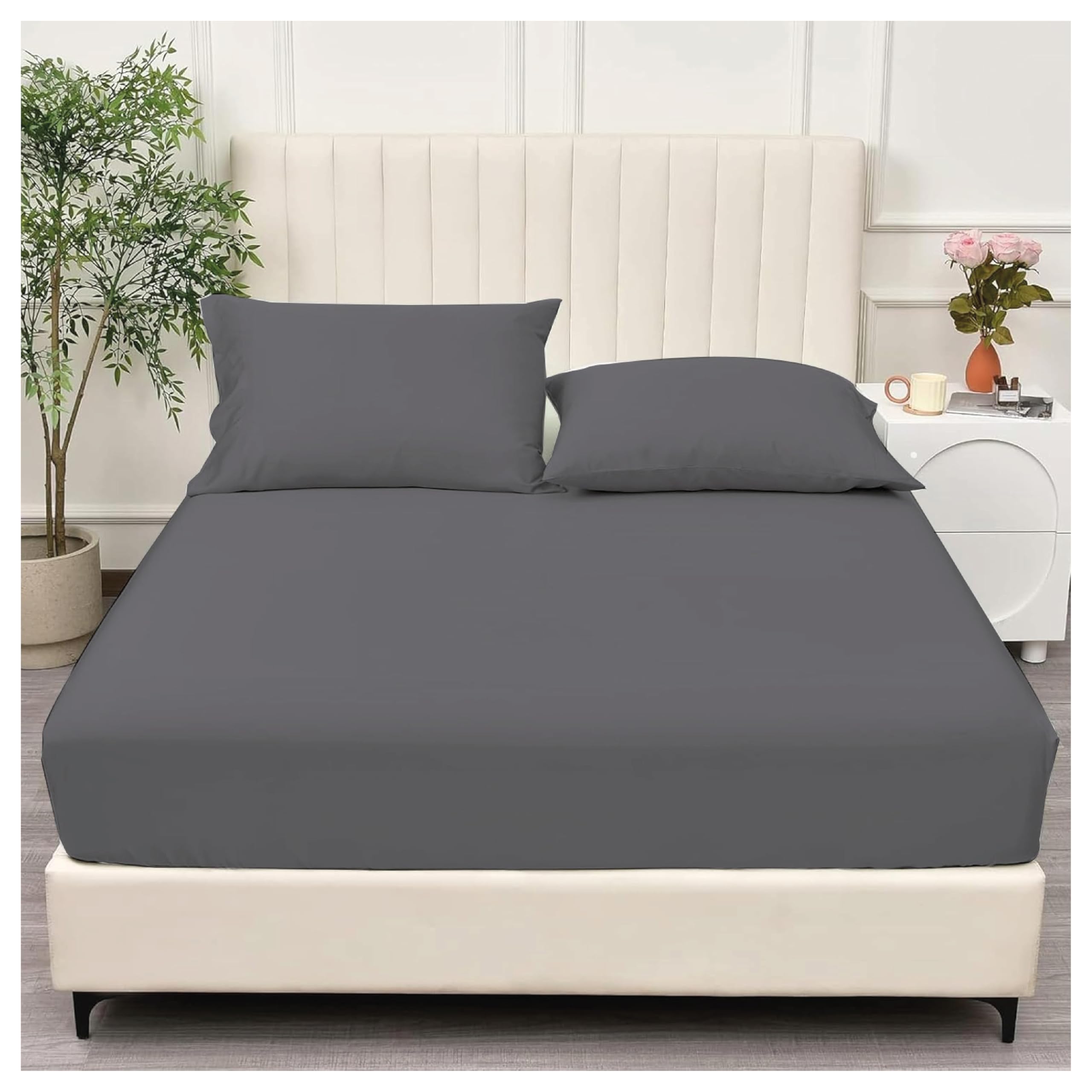 APEX FURNISHINGS Single Fitted Sheet Charcoal, (90 x 190 cm) 12 inch deep pocket 90GSM Soft Brushed Microfiber bedding, Wrinkle-Free, Easy Care 30cm Deep Fitted Bed Sheet. โ image 1