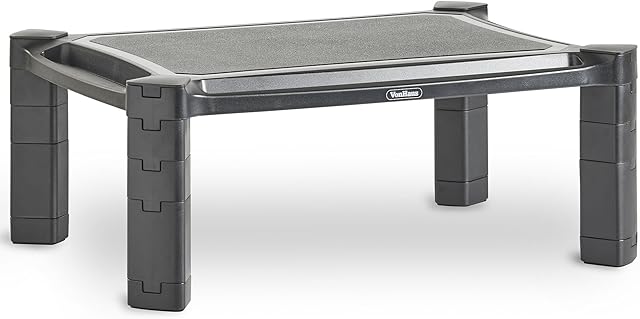 VonHaus Adjustable Monitor Stand Riser 4-Level for Computer, iMac, PC, Printer, Laptop with Tablet & Phone Holder, Cable Management Slot, up to 10KG