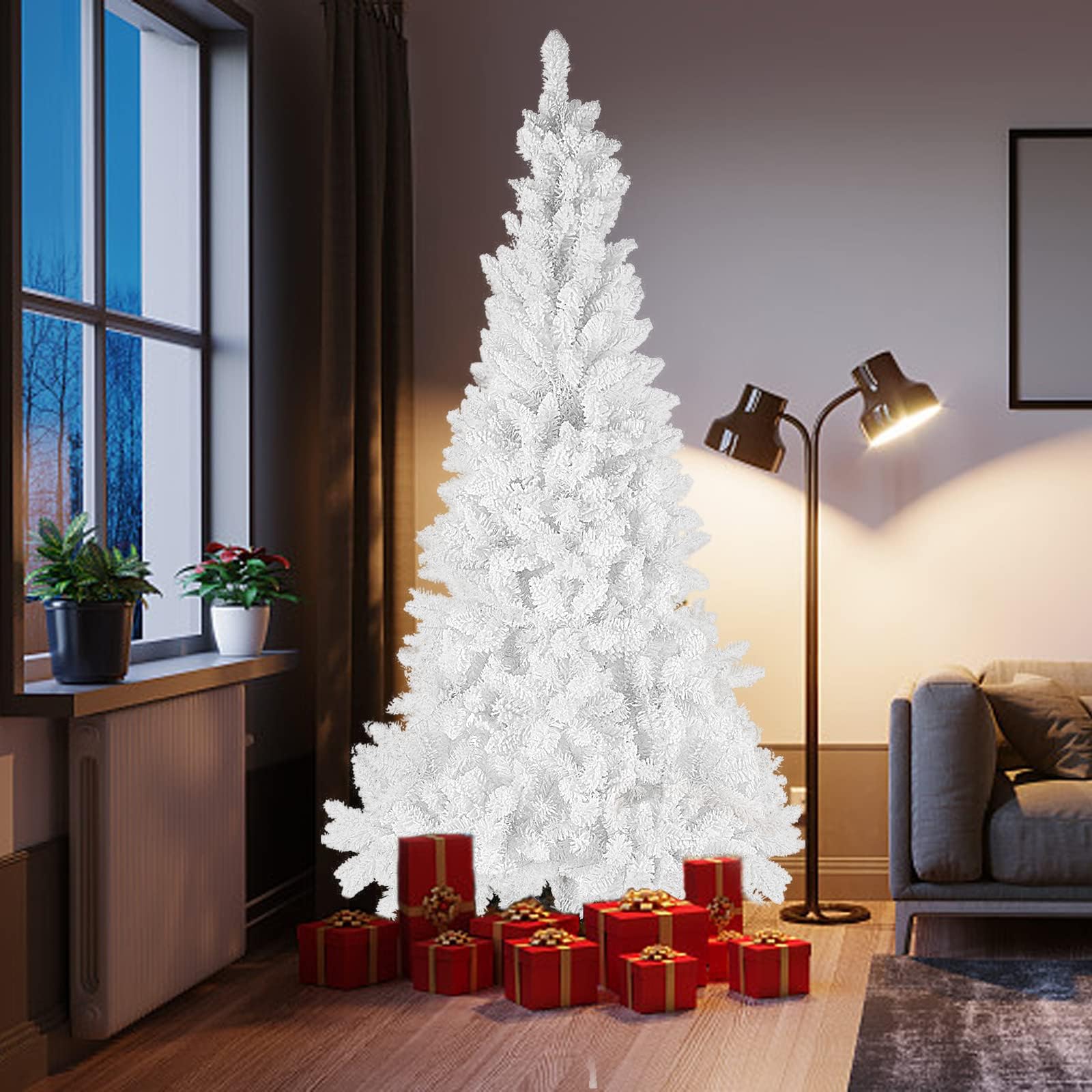 Xinqinghao 7FT Christmas Tree Flocked Christmas Tree - White Artificial Christmas Tree- Xmas Full Tree with Metal Stand for Indoor and Outdoor Use Christmas Decoration (White)