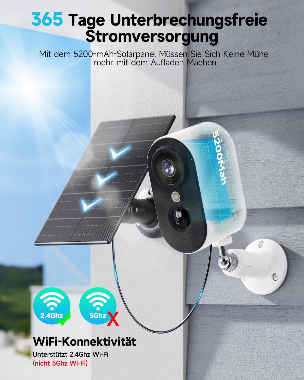 2K Überwachungskamera Aussen WLAN Akku mit Solarpanel, 2 Pack | Kamera Überwachung Aussen WLAN mit Farbige Nachtsicht, Kameras kabellos außen/innen, PIR-Bewegungserkennung, IP66, 2,4 GHz