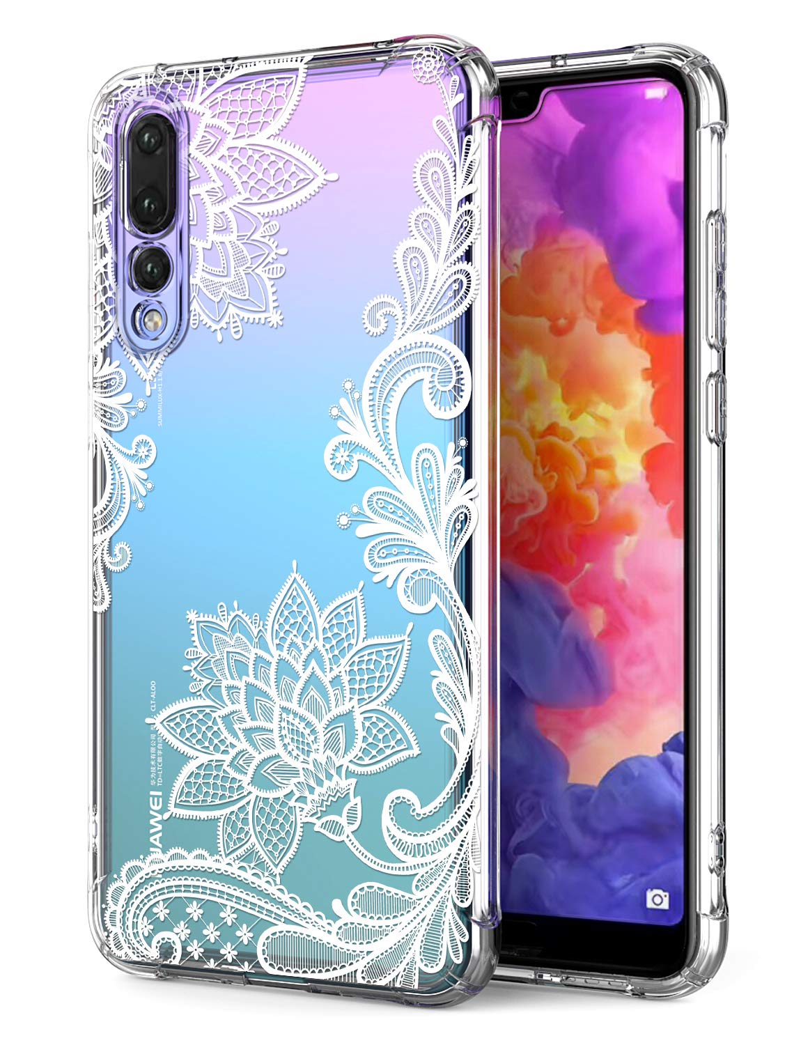 GREATRULY Floral Clear Pretty Phone Case for Huawei P20 Pro for Women/Girls,Flower Design Transparent Slim Soft TPU Shock Absorption Bumper Cushion Silicone Cover Shell,FL-S