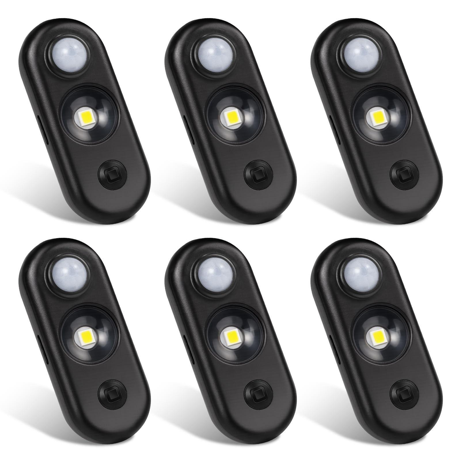 LED Motion Sensor Lights Indoor, Rechargeable Stair Lights 3 Modes, Dimmable Magnetic Stick on USB Night Lights for Cabinet, Stair, Wardrobe, Closet, Hallway, Daylight White 6 Pack Black