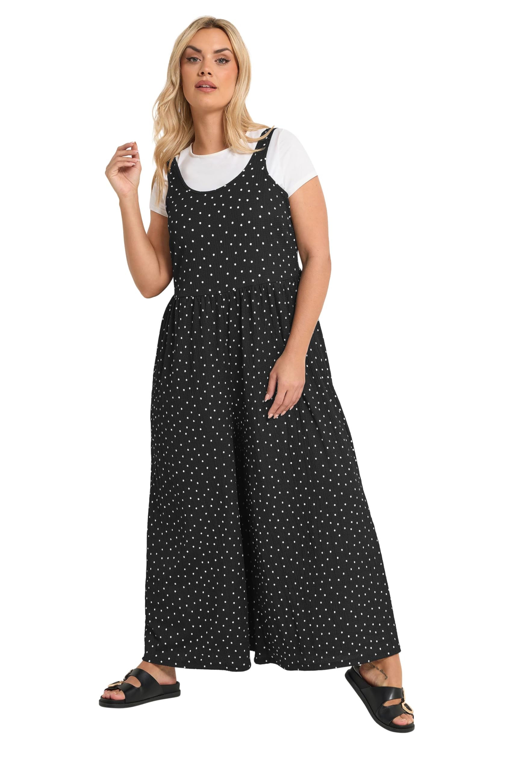 Yours Curve Polka Dot Textured Jumpsuit - Women's - Plus Size Curve
