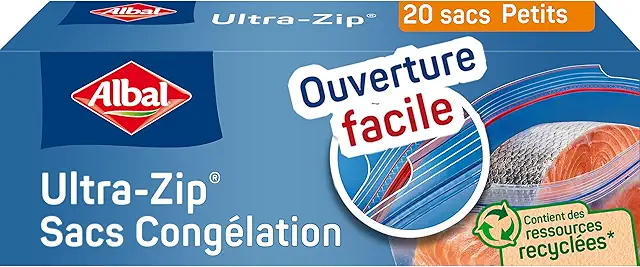 Sacs Congélation Albal Ultra Zip 1L - 20 Unités avec Fermeture Zip et Ressources Recyclées