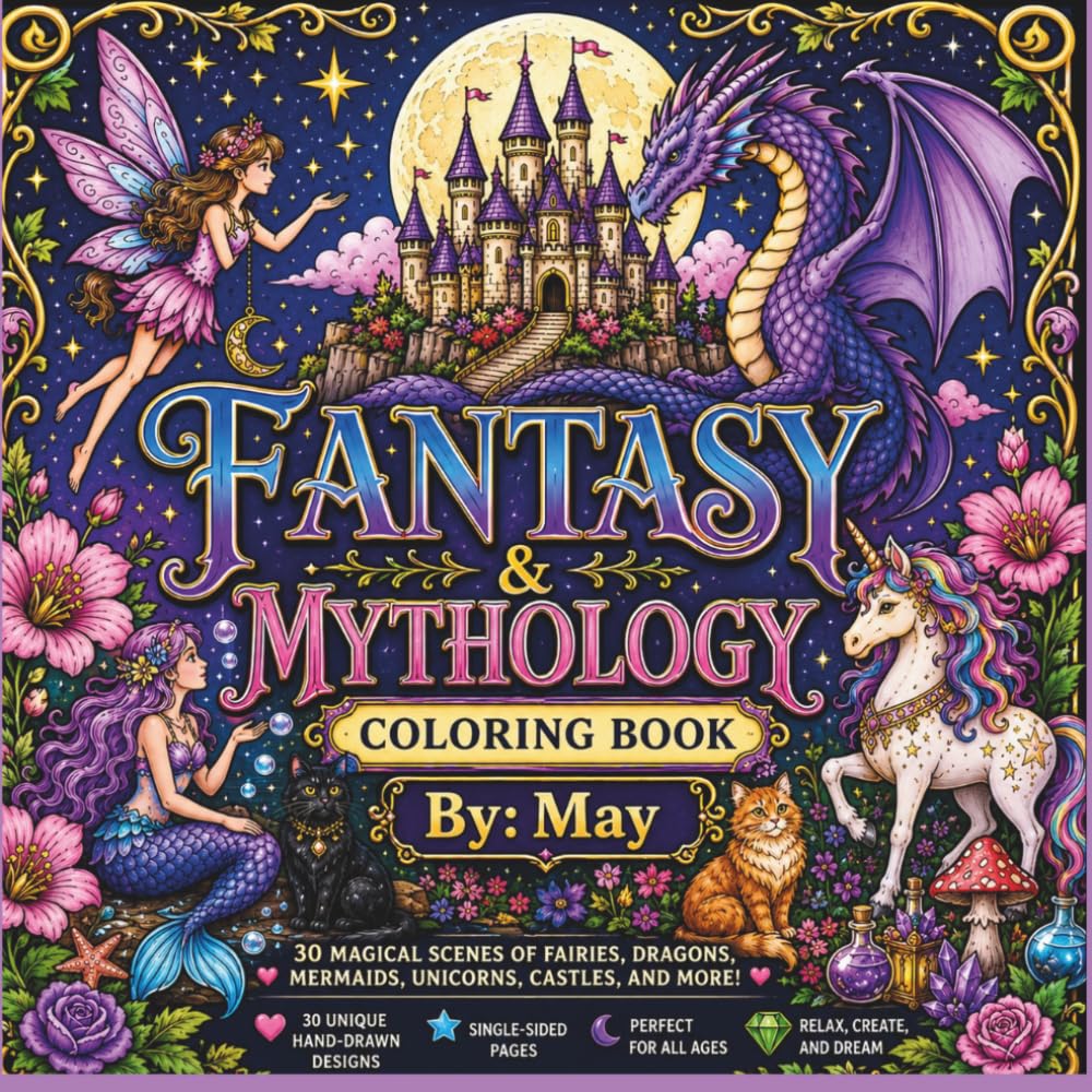 Fantasy & Mythology Coloring book for adults: Dragons, Fairies, Mermaids, Unicorns and Enchanted Worlds to Color