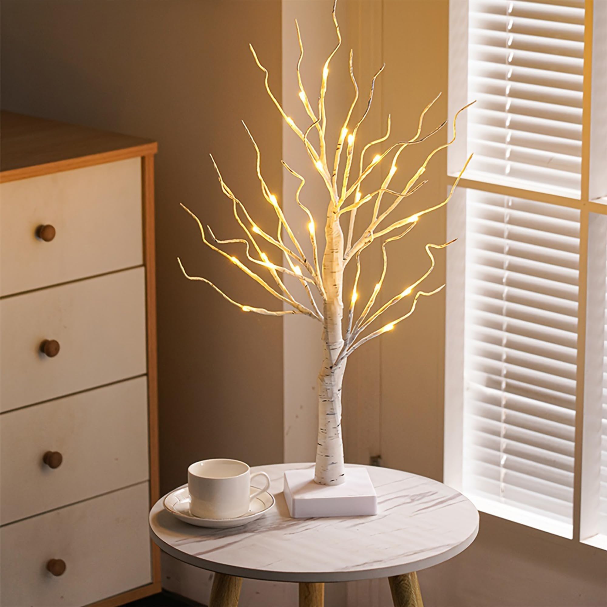 Lichterbaum 2er Set LED Warmweiß – Weihnachtsdeko & Lichterzweige in Birkenoptik, Batteriebetriebene Deko Baum für Innen, Tischdeko zu Weihnachten, Hochzeit, Geburtstag, Flur Deko, Wohnzimmer
