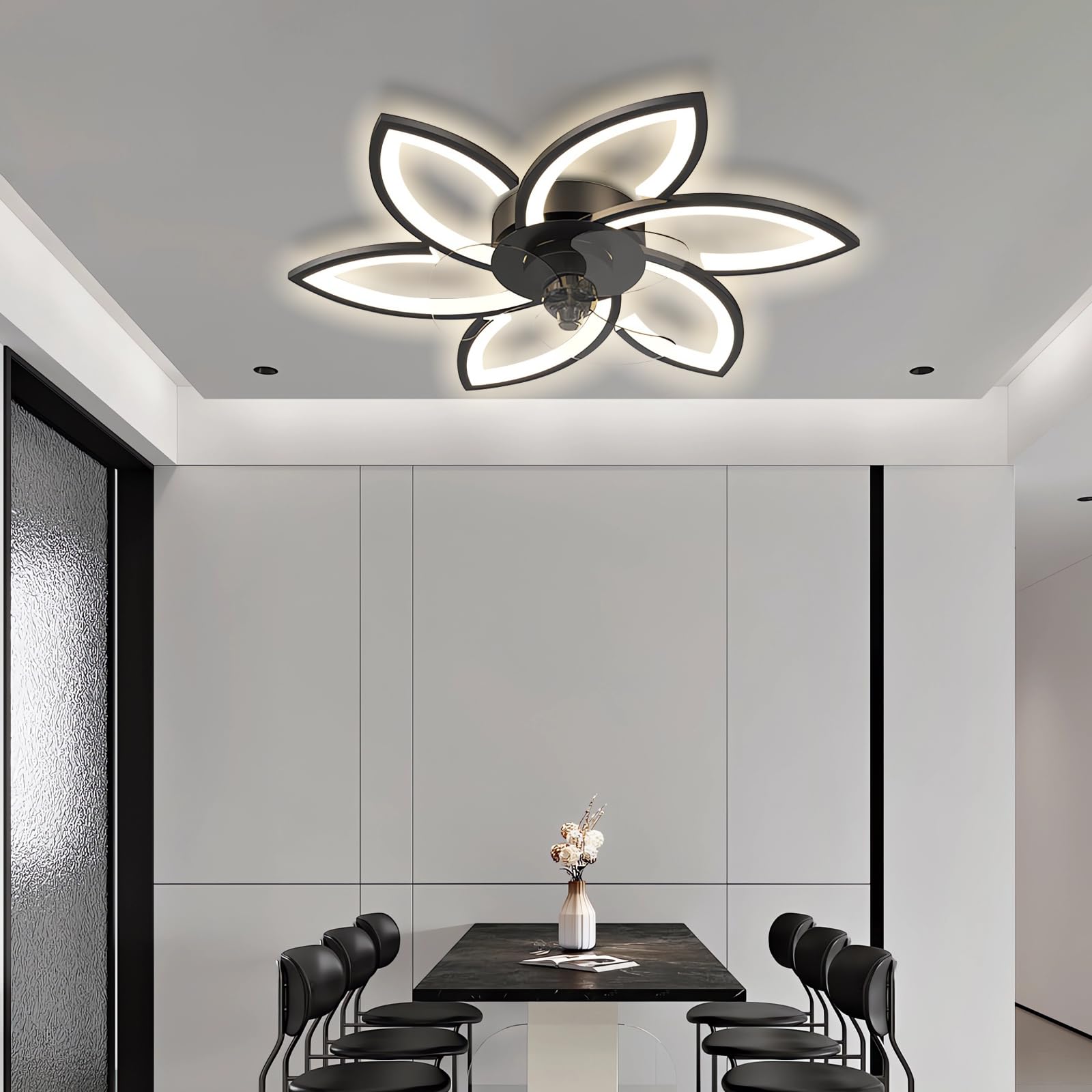 Deckenleuchte mit Ventilator leise Dimmbar 3 Farbtemperatur 6 Geschwindigkeiten led deckenventilator mit fernbedienung für Wohnzimmer Schlafzimmer Esszimmer deckenlampe mit ventilator (Schwarz, Φ78cm)