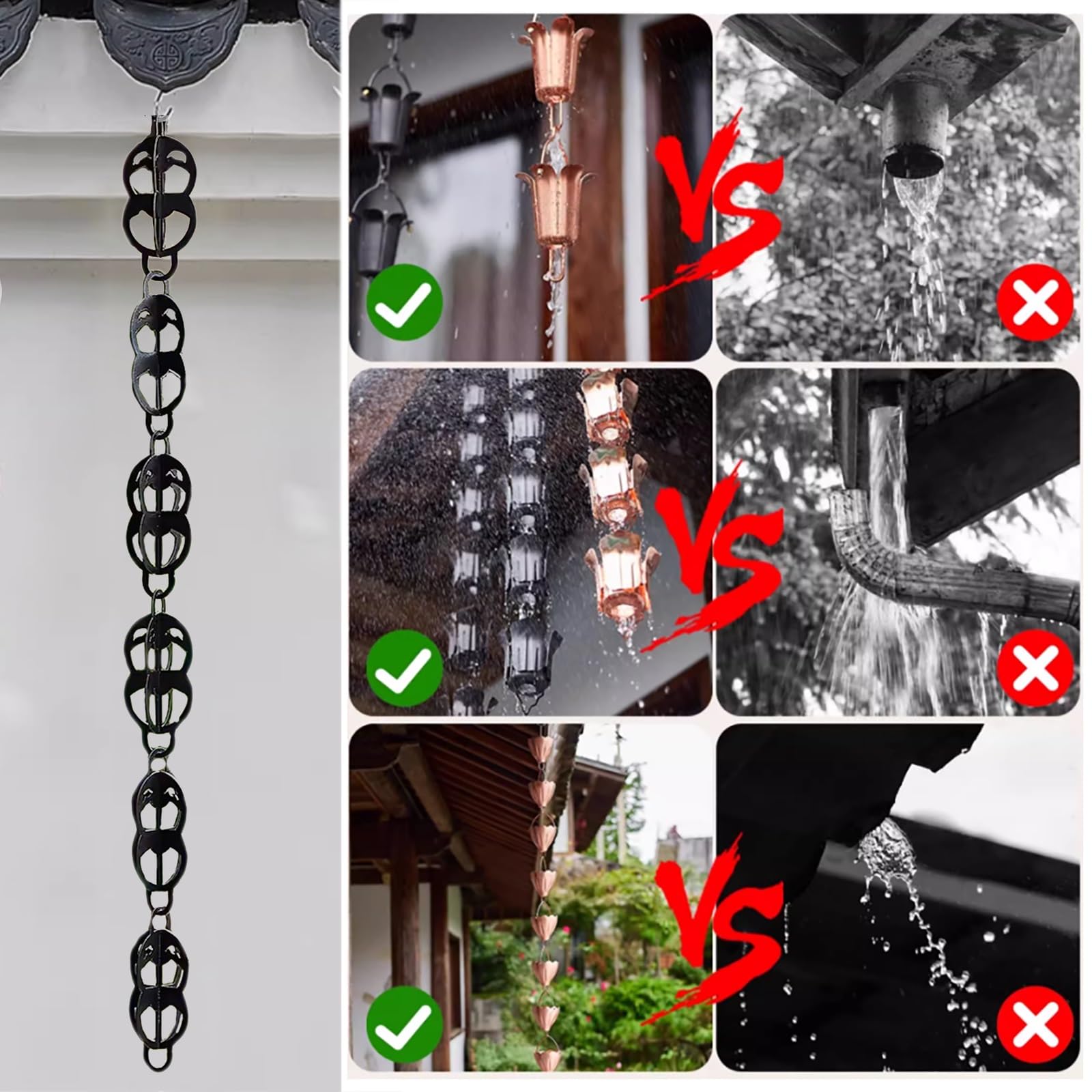 Catena Antipioggia Per Grondaie - 2.4 M Con Decorazioni A Uccelli In Metallo