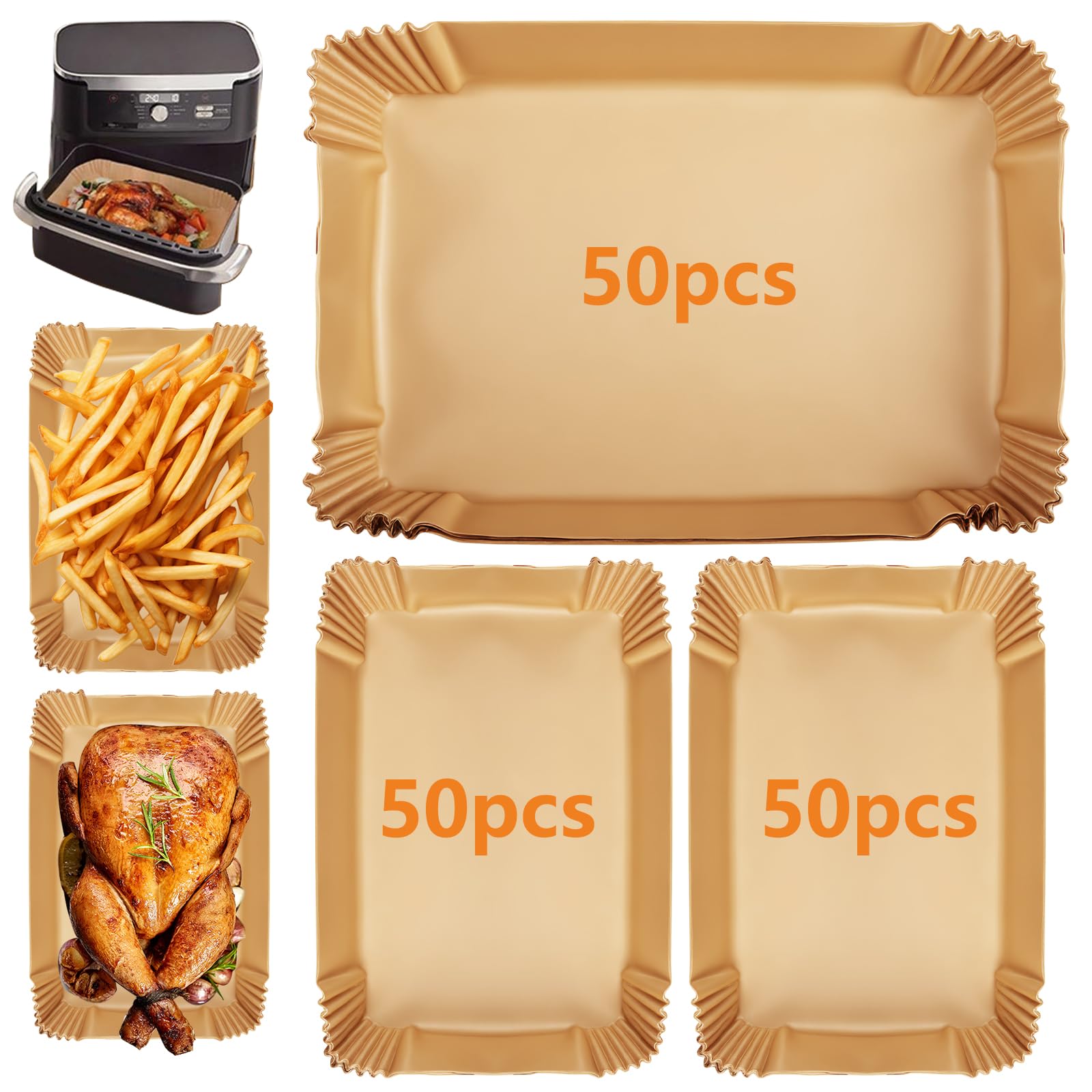 150 Air Fryer Liners for Ninja Foodi FlexDrawer AF500UK 10.4L, Disposable Non-Stick Parchment Paper, Compatible with COSORI Dual Blaze 10L, Instant Versazone 8.5L & Duronic 10L – Oil-Proof, Easy Clean