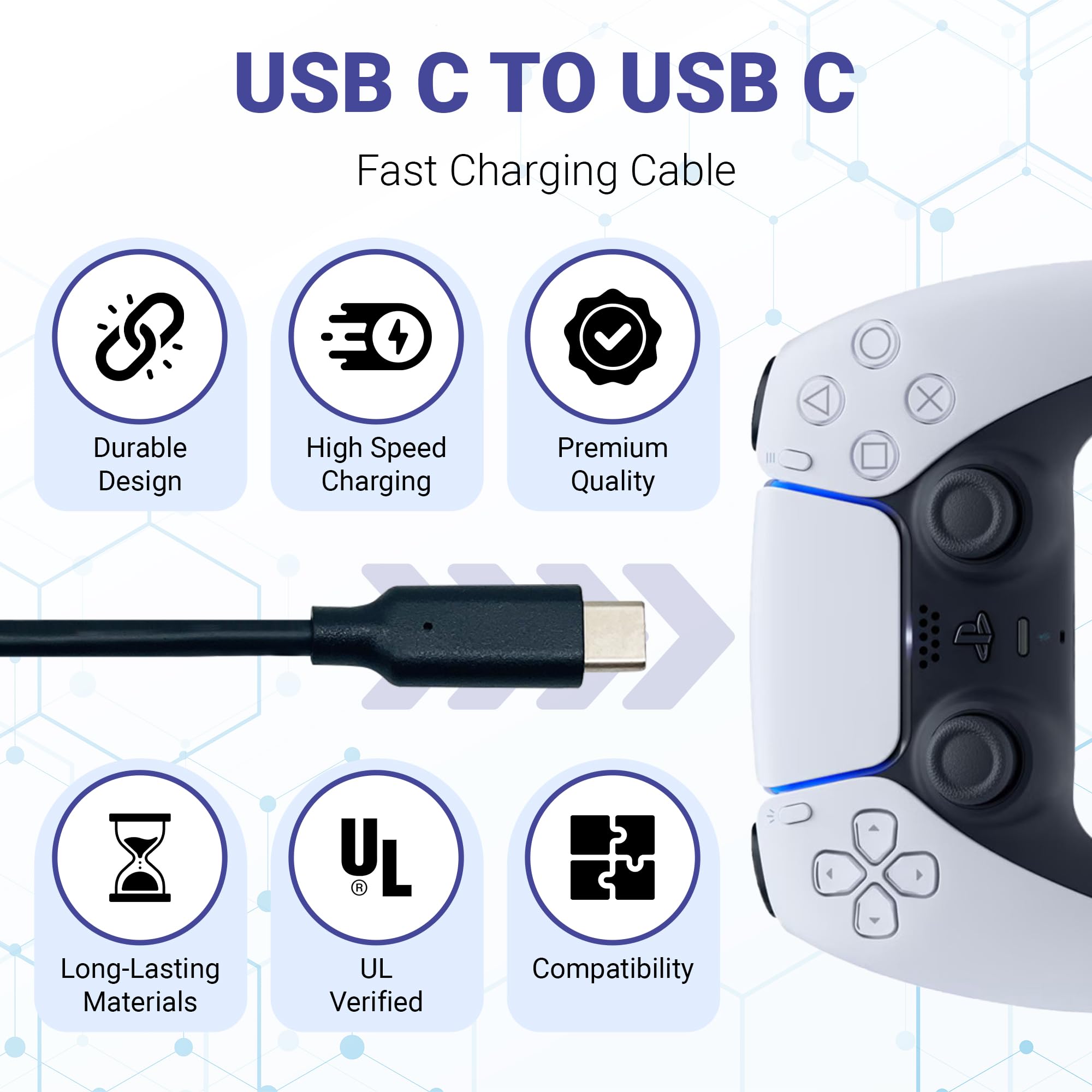 BrightOn Pacchetto Cavi Ottimizzato Per PS5 PRO - HDMI 2.1 8K, Ethernet CAT 7, Ricarica USB-C (3 Cavi Da 2m)