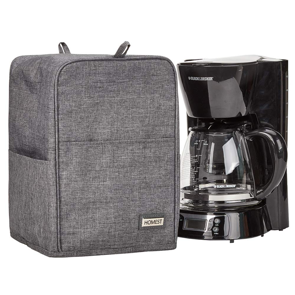 HOMEST Coffee Maker Dust Cover with Accessory Pockets Compatible with Mr. Coffee, BLACK+DECKER, Grey