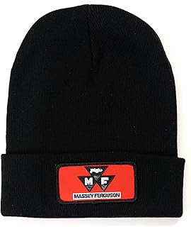 Black Knit Beanie Hat, Massey Ferguson Red Tractor Logo