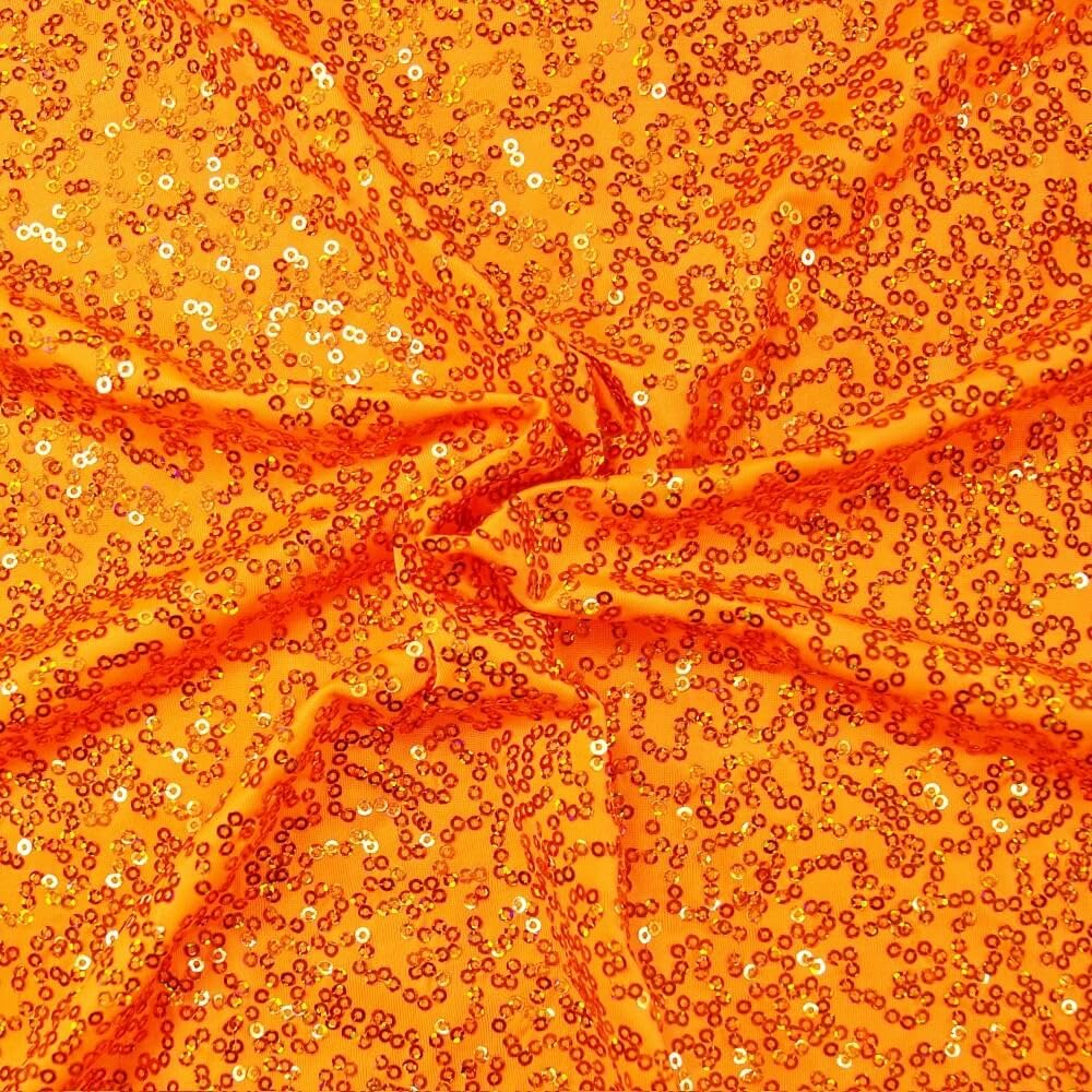 Oh Sew Crafty Limited Flo Orange Sequin Dancewear Lycra Stretch Premium Quality Sparkle Fabric Dressmaking (Flo Orange)