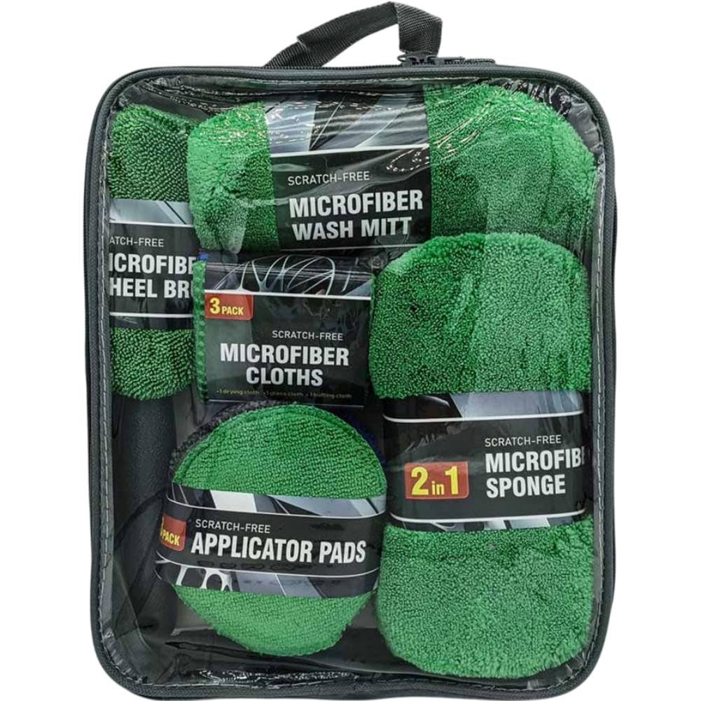 ZYWUOY Kit di pulizia per lavaggio auto, set di 9 attrezzi in microfibra con tamponi per lucidatura, spazzole e asciugamani per interni ed esterni