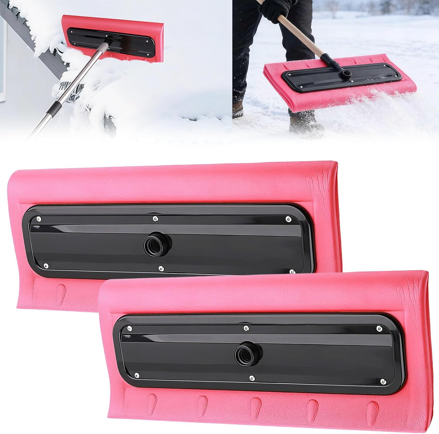 Foam Head Roof Snow Rake, Lightweight No-Scratch Snow Brush, Foam Broom Scraper, Pole-Compatible Design for Winter Snow Removal - Head Only, for Vehicles, for Roof Vehicle Driveway Outdoor Use (2PCS)