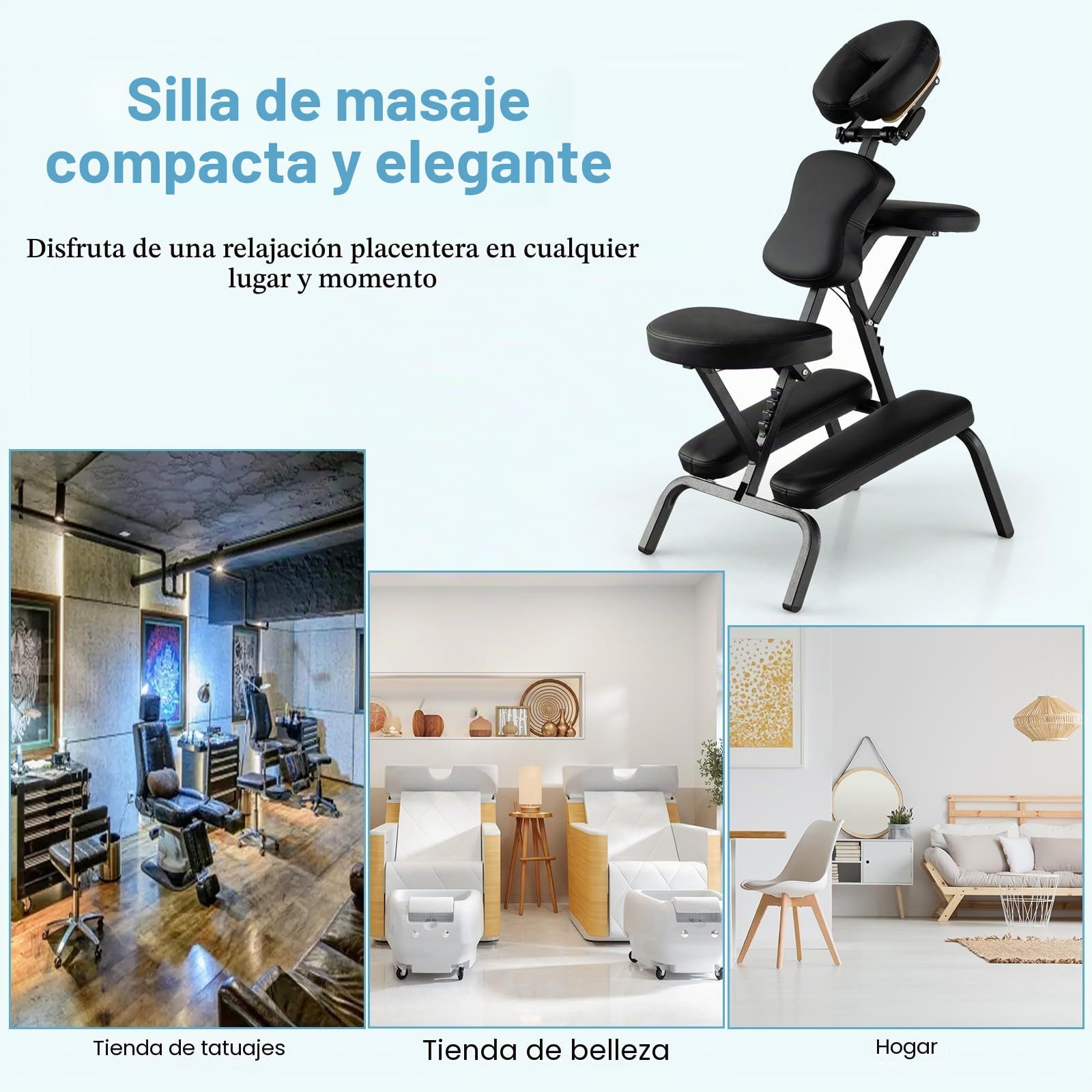HOMASIS Sillón de Masaje Plegable, Moderno, Negro, Cuero Sintético, 55x48x120cm, 110-120cm, 160kg, 10kg, Oficina, Incluye Bolsa de Transporte de Tela Oxford