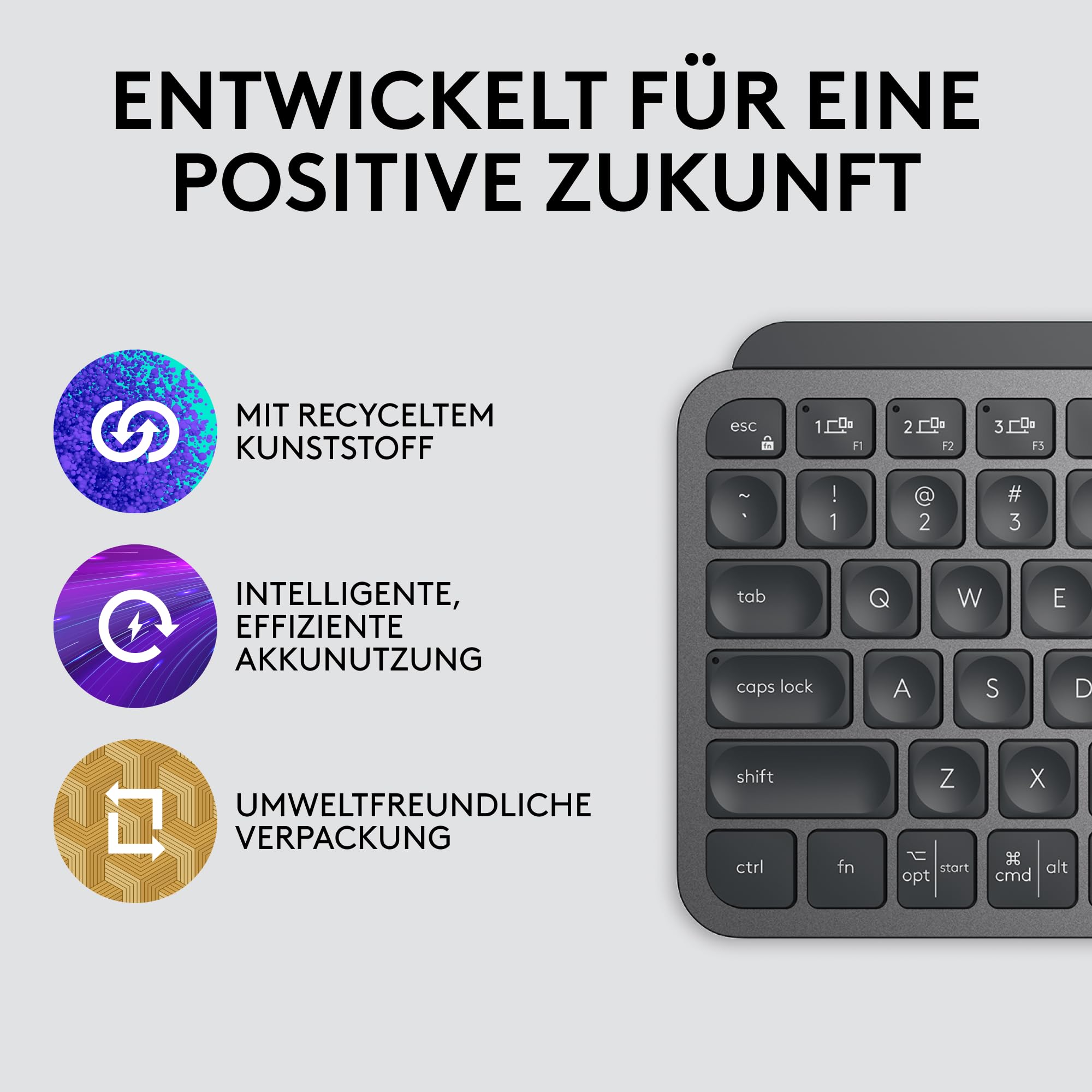 Logitech MX Keys Mini Kabellose Tastatur, Kompakt, Bluetooth, Hintergrundbeleuchtung, USB-C, Kompatibel mit Apple macOS, iOS, Windows, Linux, Android, Metallgehäuse - Dunkelgrau