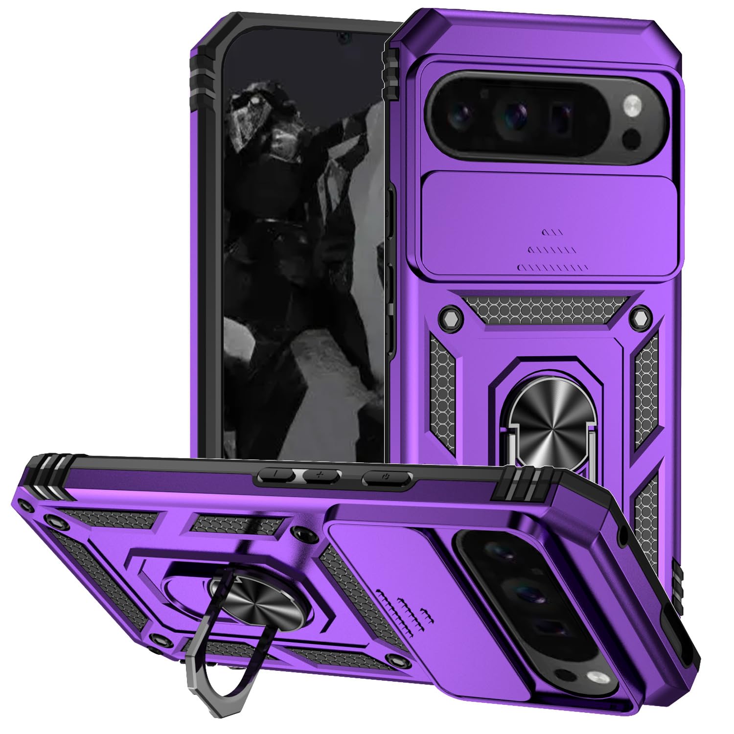Coque Google Pixel 9 Pro XL violette antichoc avec bague et protège-objectif - 8