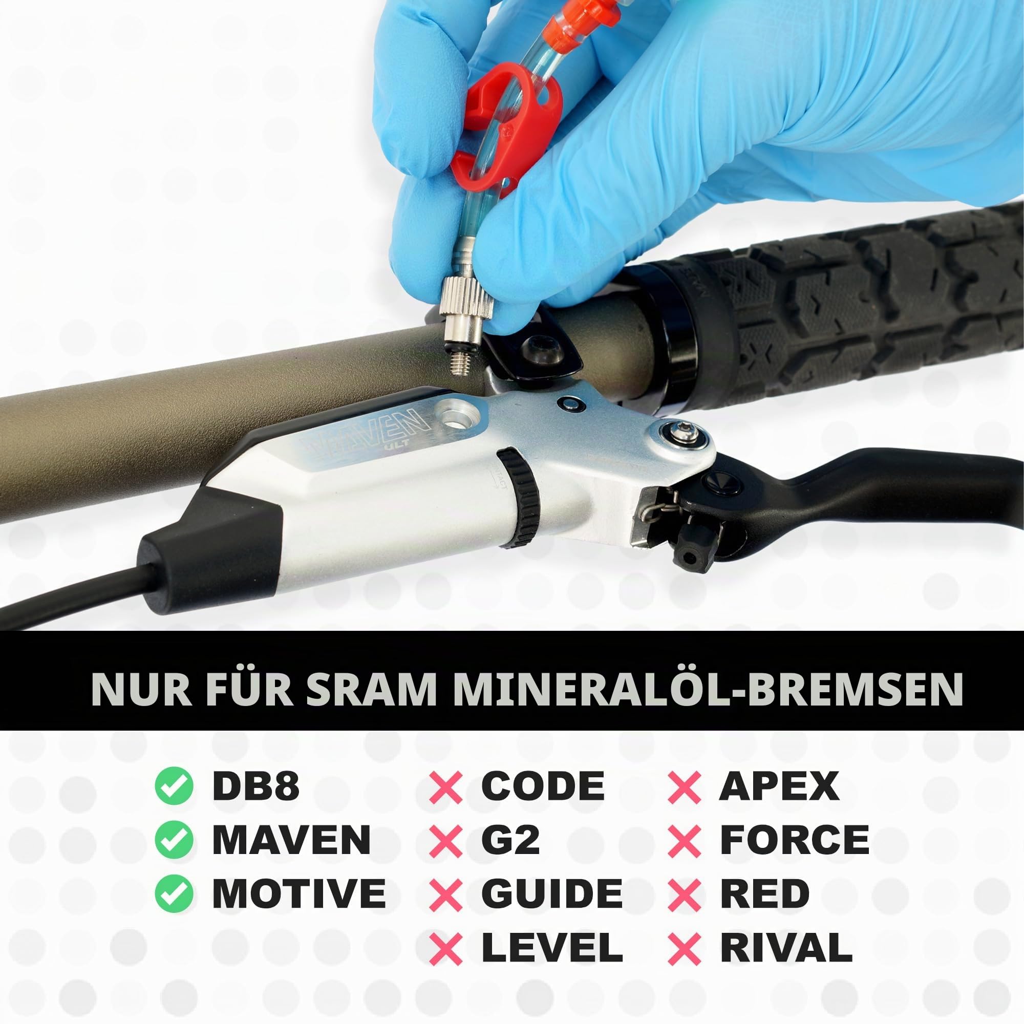 epic Entlüftungskit für SRAM Mineralöl-Bremsen - Passend für Maven & DB8 Bremsen - Entlüftungskantenwerkzeug, Mineralöl-Bremsflüssigkeit, 4-Kolben-Entlüftungsblock-Set
