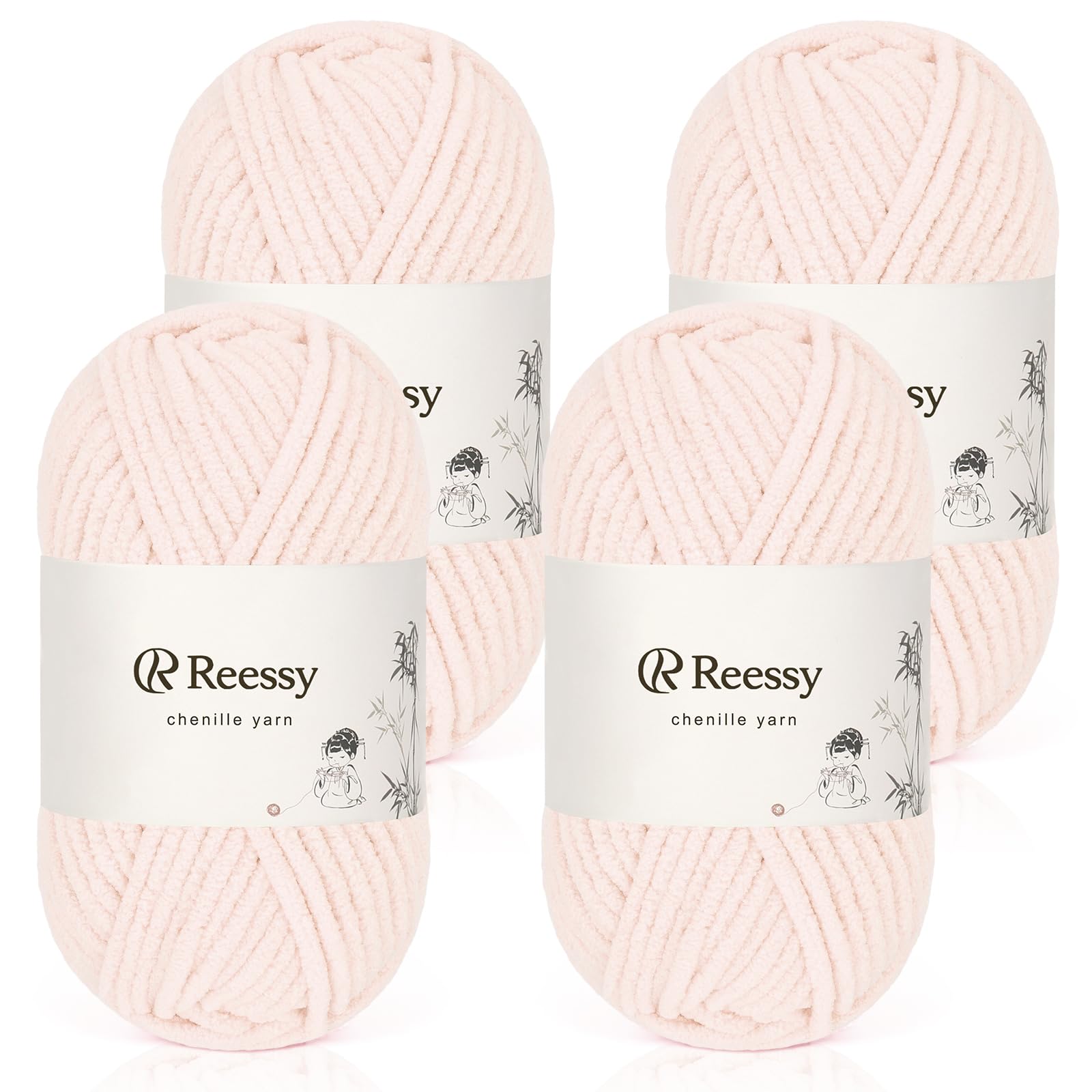 Reessy Chenille Yarn, Soft Chunky Yarn for Crochet 4 ×50g Thick Wool Fluffy Wool Perfect for Crochet Baby Blankets Jumpers