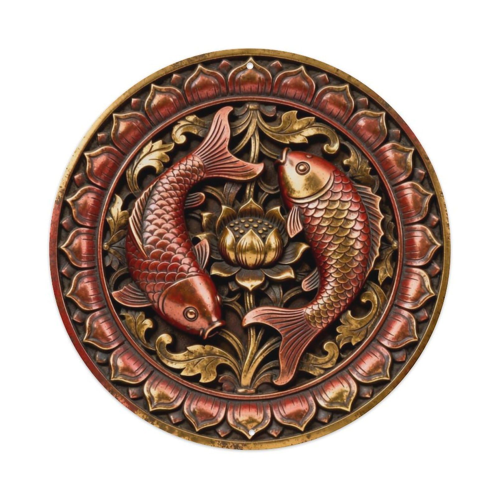 Tibet Twin Fish Play Lotus Metal Tin Sign Plaque