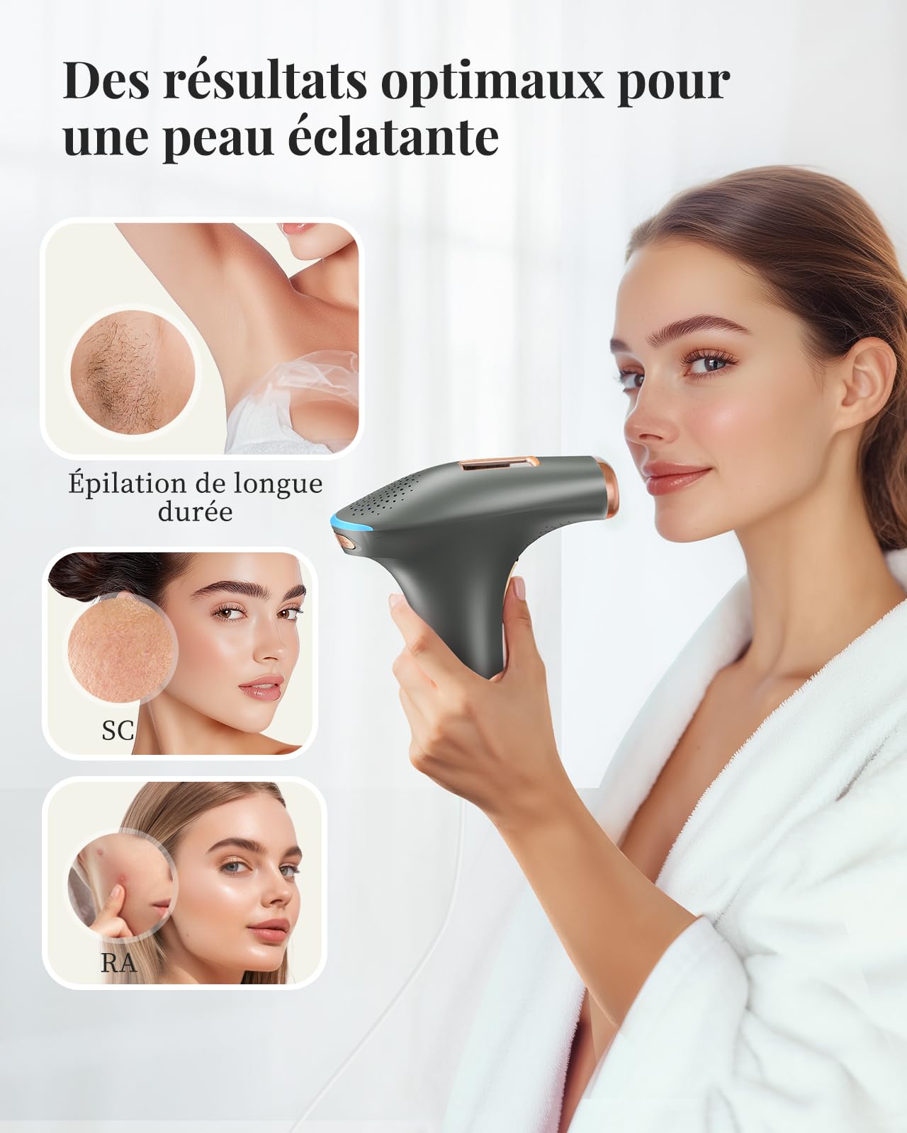 Haarlosy Épilateur Lumière Pulsée, 999,900 Flashs, 9 Niveaux Épilateur Laser avec 3 Fonctions - HR/SC/RA, IPL Hair Removal Device pour Femme et Homme, Visage, Corps, Aisselles