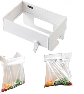 2 Pcs Collapsible Plastic Trash Bag Holder, Kitchen Cabinet Door, Garbage Bag Holder Under Sink, White, Plastic, 5 Gallon, Rectangular, Indoor/Outdoor, Adjustable, No Lid, Trash Can