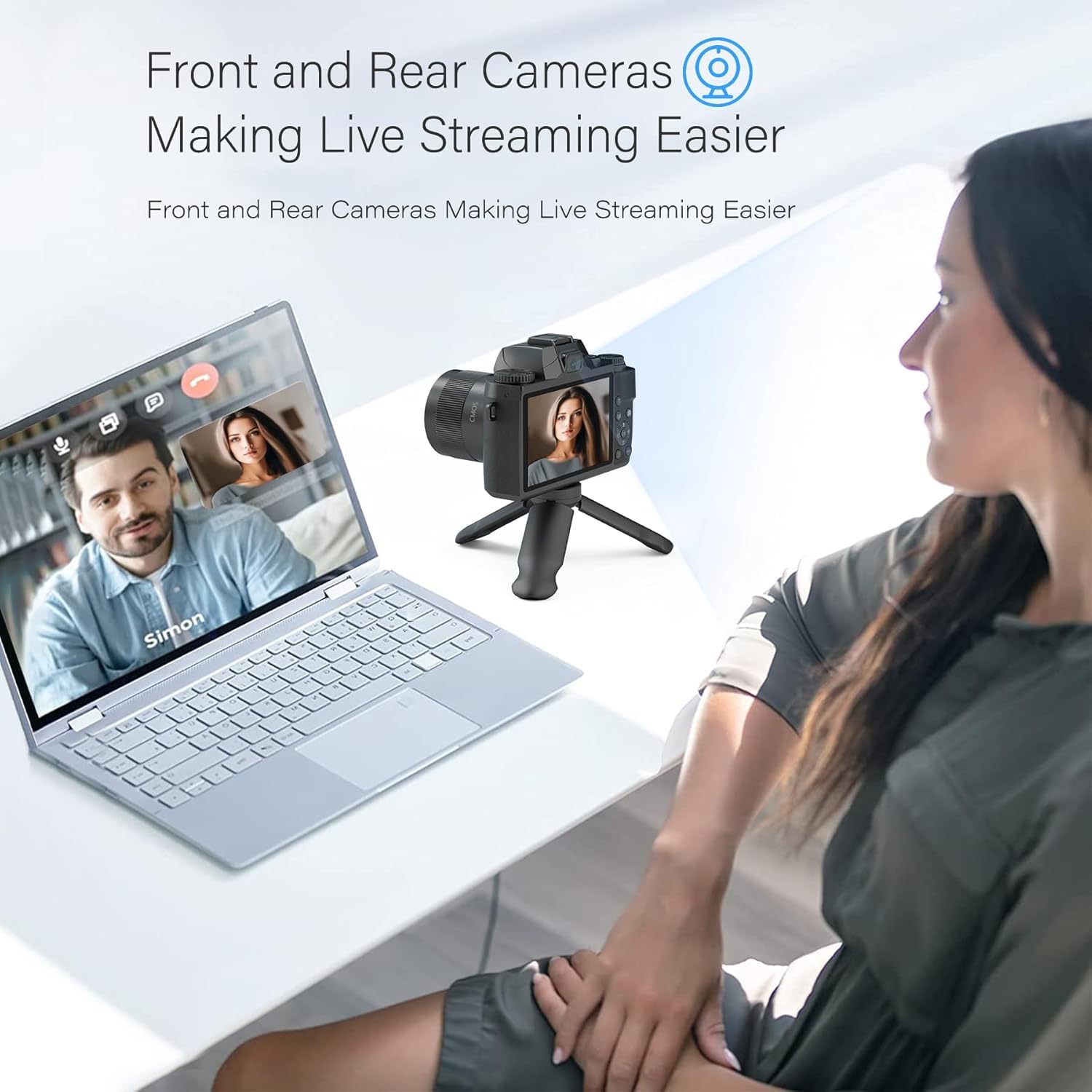Digital Camera, 4K 64MP WiFi Touch Screen Vlogging Camera, 32GB SD Card, Lens Hood, Dual Cameras, 3000mAh Battery, 4" Display - Black 1