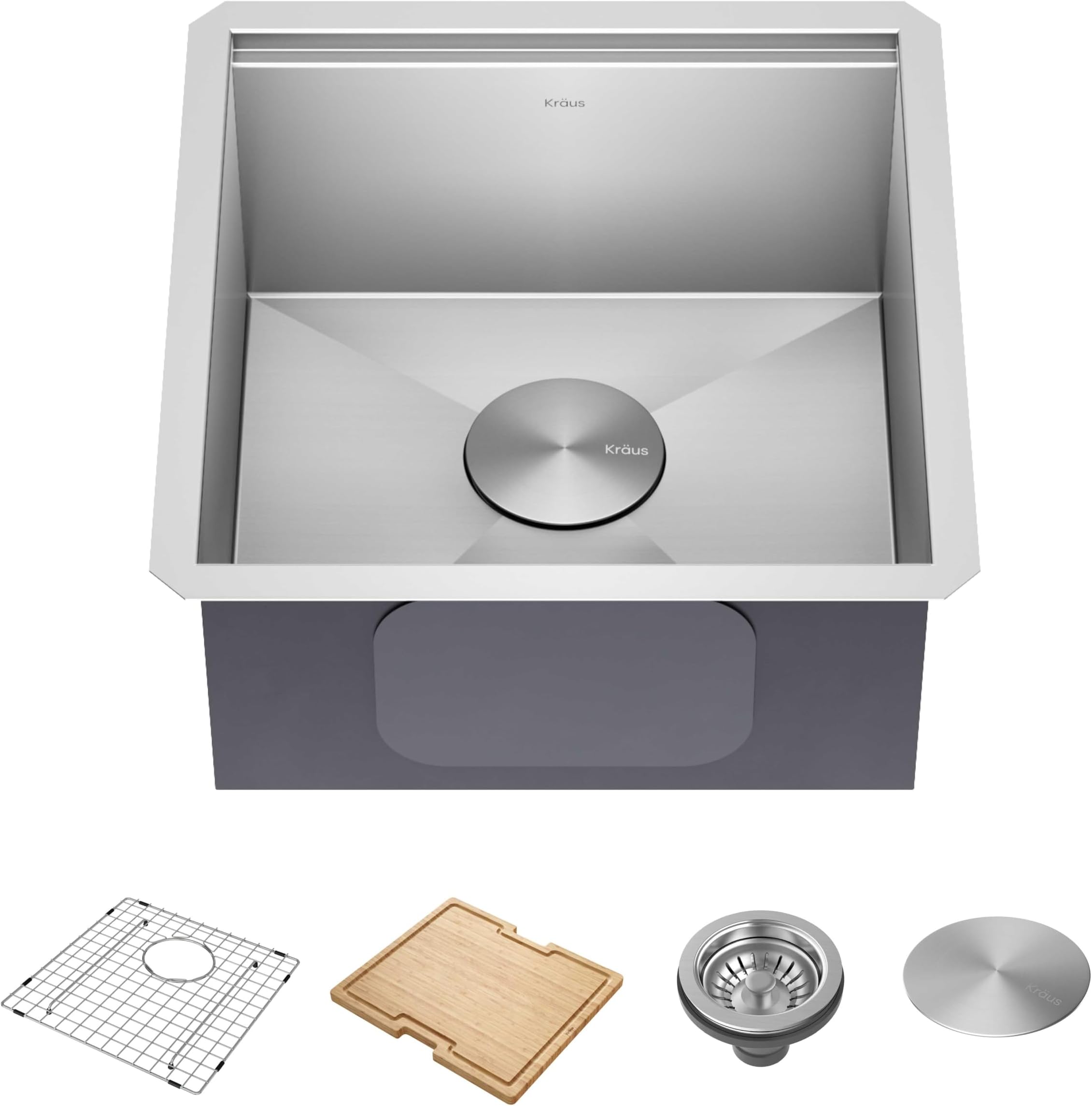 KWU111-17 Kore Workstation 17-inch Undermount 16 Gauge Single Bowl Bar Kitchen Sink with Integrated Ledge and Accessories (Pack of 5), 17 Inch, Stainless Steel