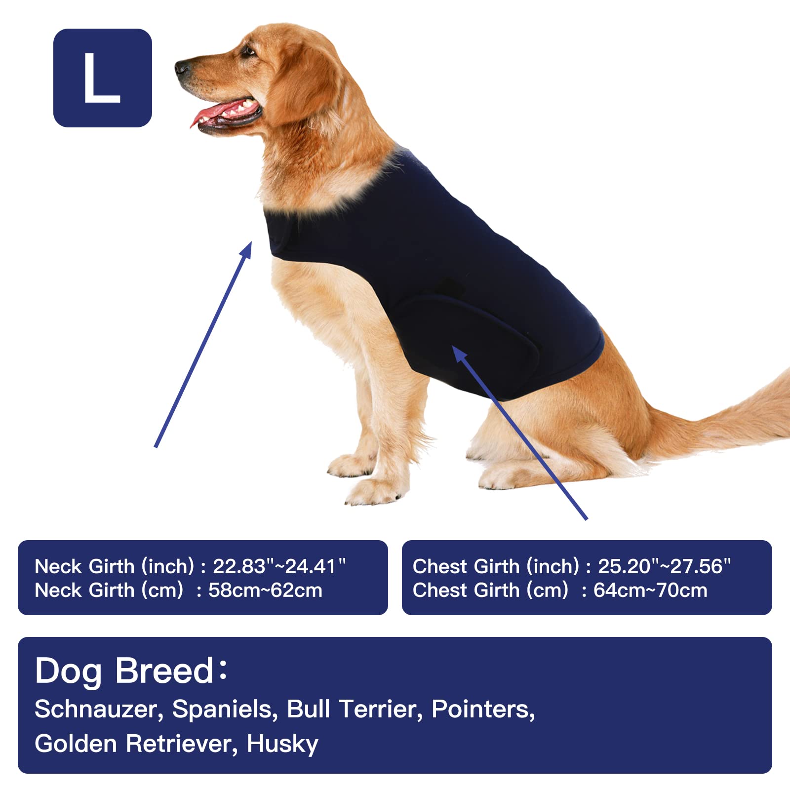 Angstmantel für Hunde, Angstlinderung, beruhigende, leichte Wickelweste, verwendet, um Komfort für Hunde zu bewahren, Angst vor Feuerwerk / Donnersturm (L, Marineblau)