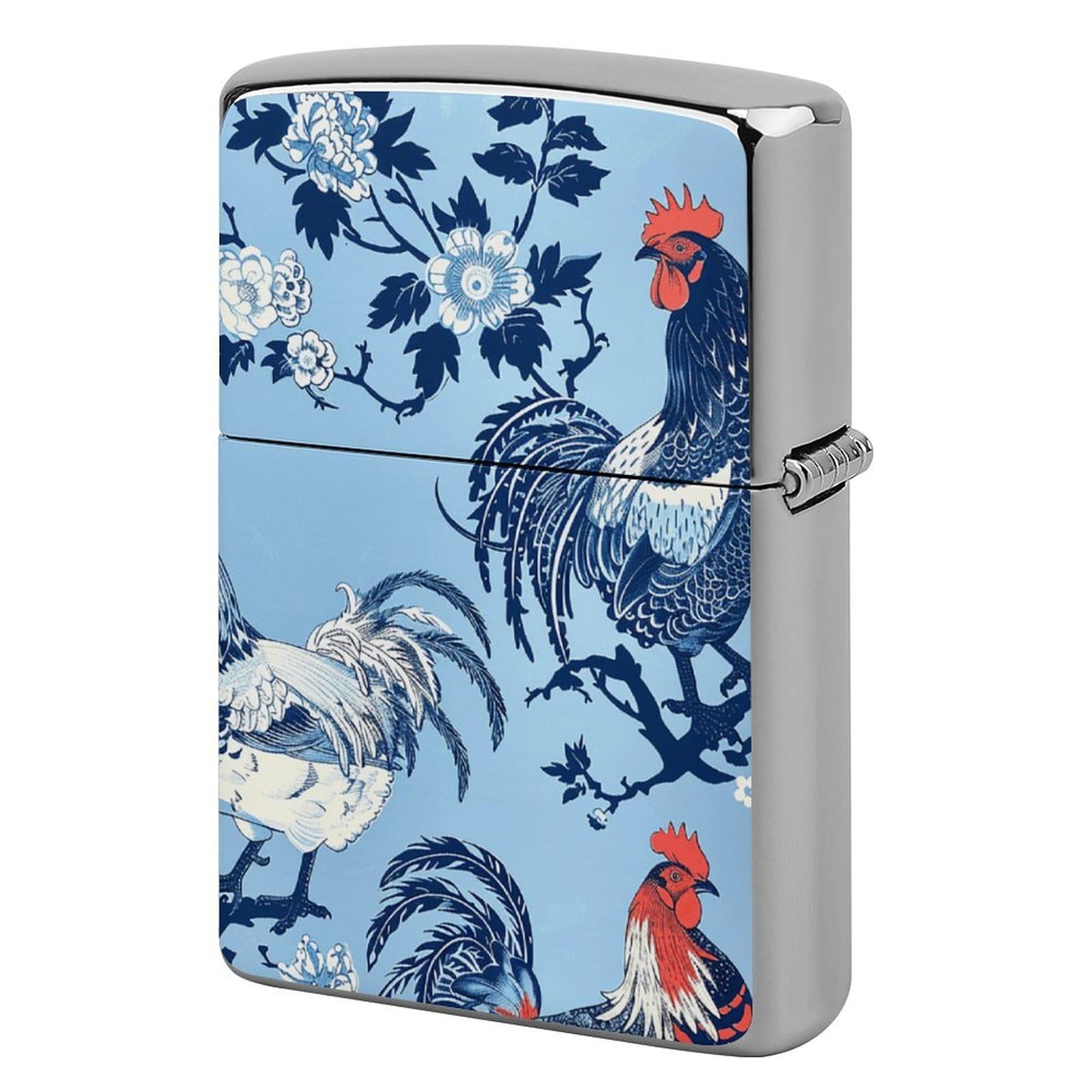 Chicken in Blue Style Lighter Case Vintage Metal Lighter Cover Reusable Lighter Protective Sleeve Unique Design Personalized Lighter Sleeve Holder Against Dust and Scratches