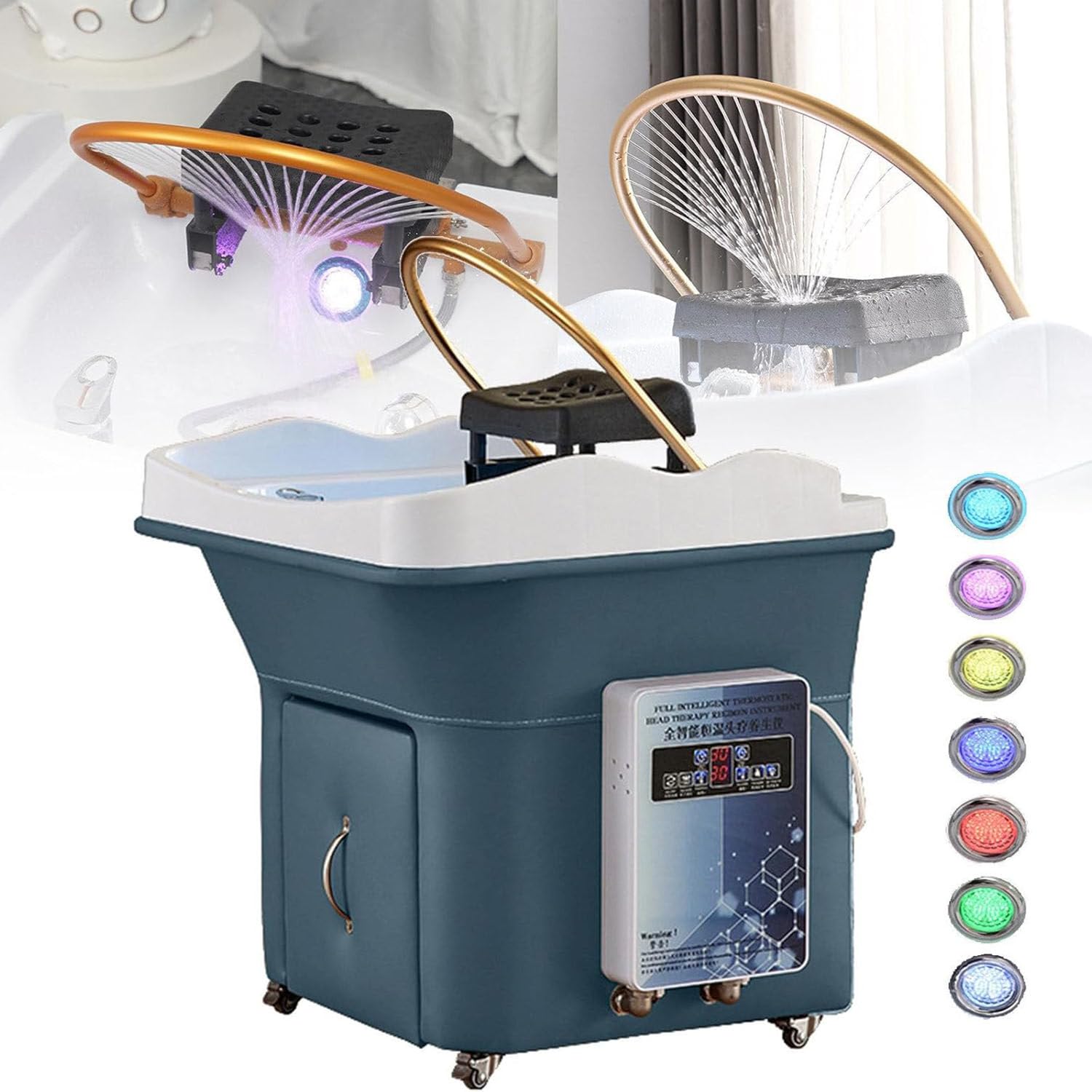 Portable Head Spa Sink with Thermostatic Water Circulation, 60L Tank for Enhanced Shampoo Experience at Home or Salon