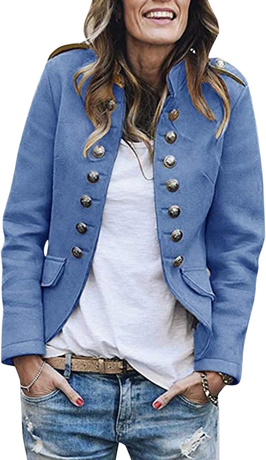 Women's Blazer Elegant Suit Jacket Coat with Button Placket Military Blazer Long Blazer Slim Fit Blazer Casual Stand-Up Collar Business Office Suit Jackets
