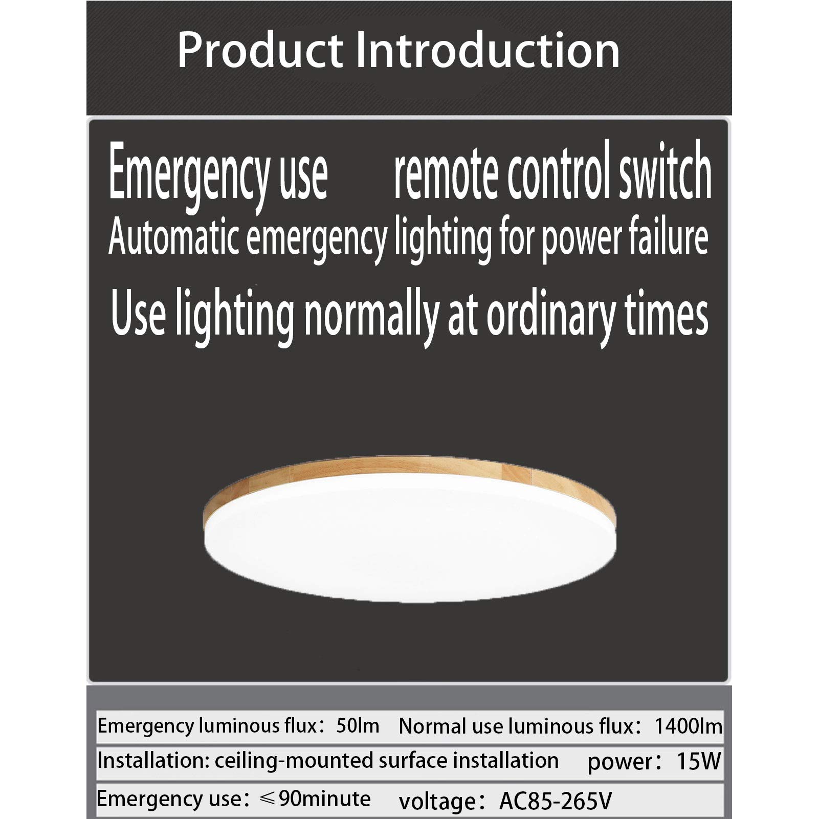 Le plafonnier d'urgence peut être allumé 90 minutes après une panne d'alimentation, une lampe simple, une lampe tricolore, une lampe simple, une lampe à salon, une variation à distance, une lampe de c