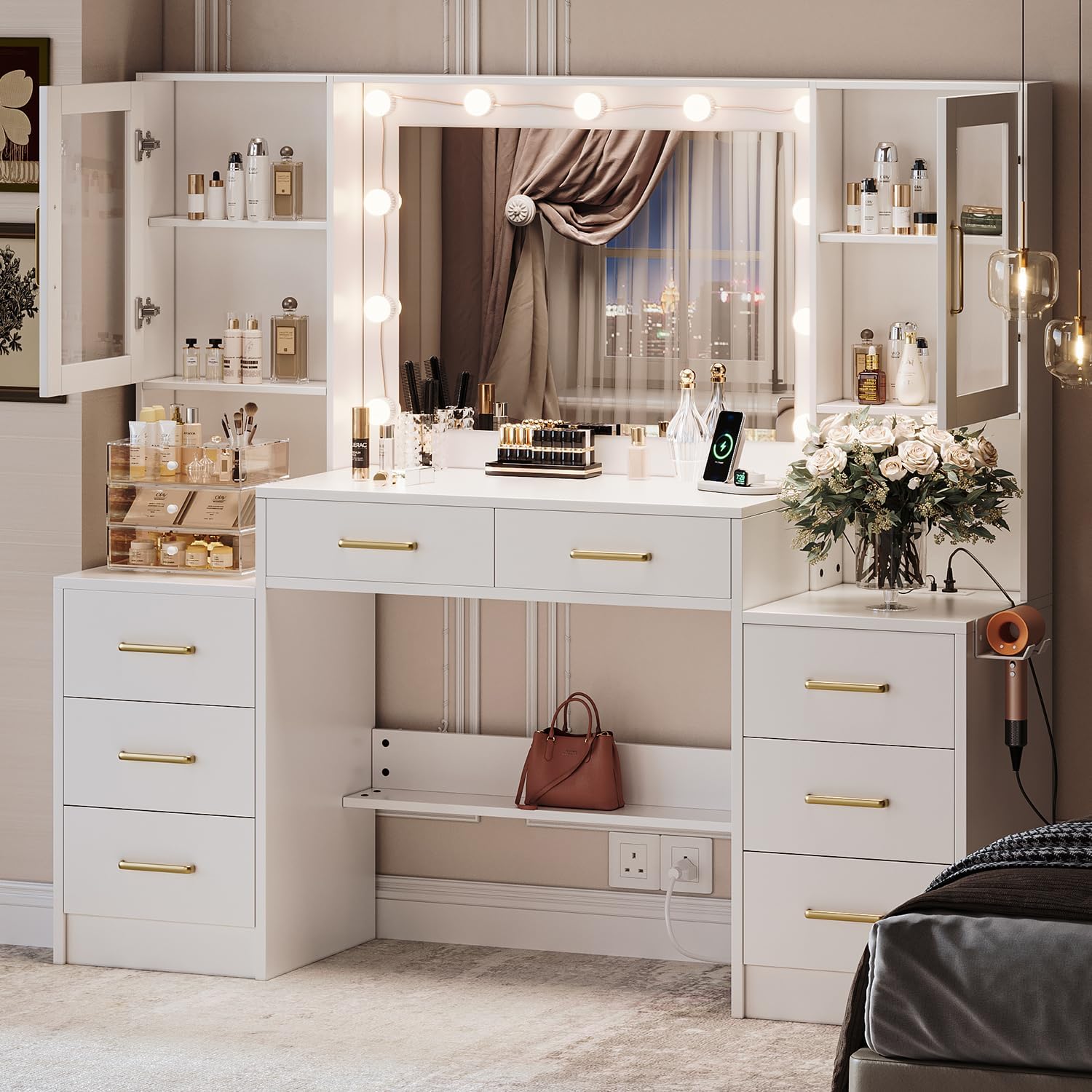 Amazon.com: TOKSOM 58.3”Vanity Desk with Mirror and Charging