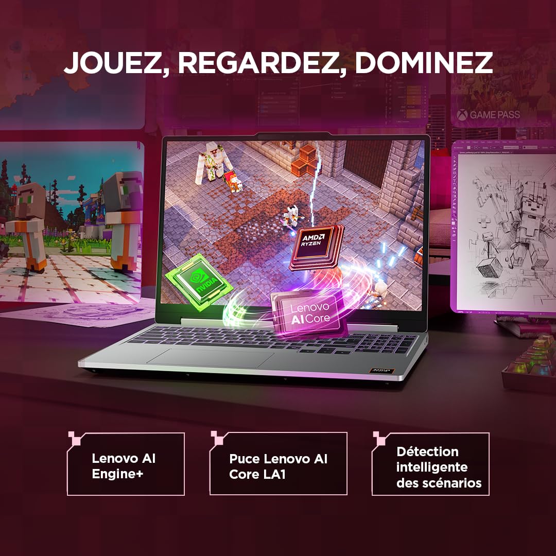 Lenovo LOQ 15AHP11 - Ordinateur Portable Gaming 15.3'' WUXGA (AMD Ryzen 7 250, RAM 16Go, SSD 512Go, NVIDIA RTX 5050 6GB) Clavier 1 Zone rétroéclairé AZERTY Français - Gris Lunaire