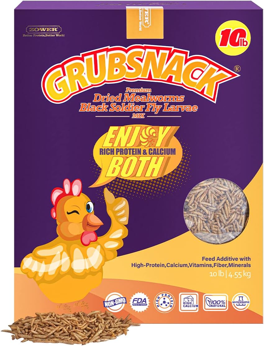 NC Grubsnack 10lbs Dried Mealworms Black Soldier Fly Larvae Mix Treats for Backyard Chickens, Scratch Feed for Backyard Flock Party…