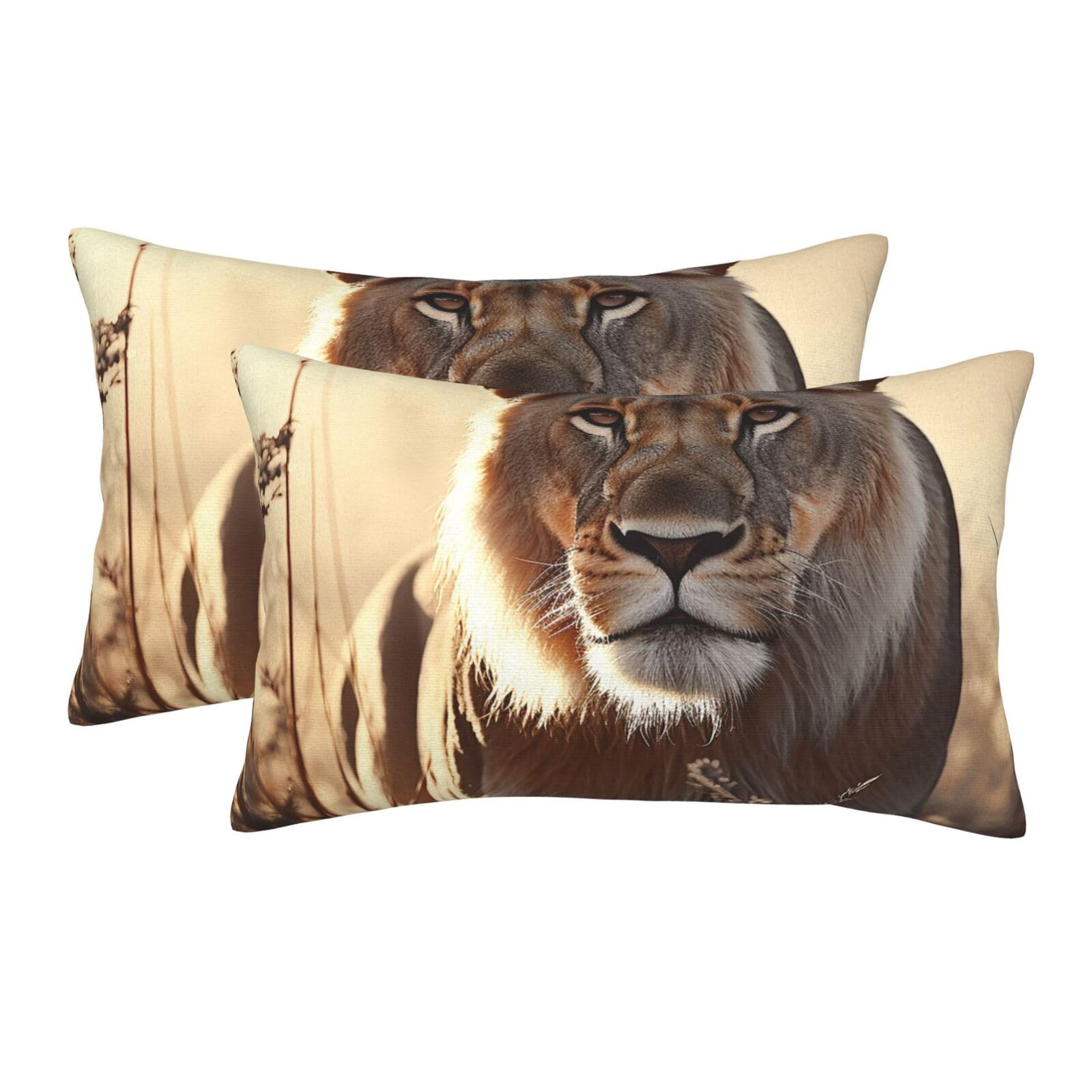 2 Pack Standard Size Pillow Cases for Hair and Skin Soft Breathable Pillow Case Covers with Hidden Zipper Female Lion Pillowcase 20"x30" Pillow Cover for Sleeping Gift