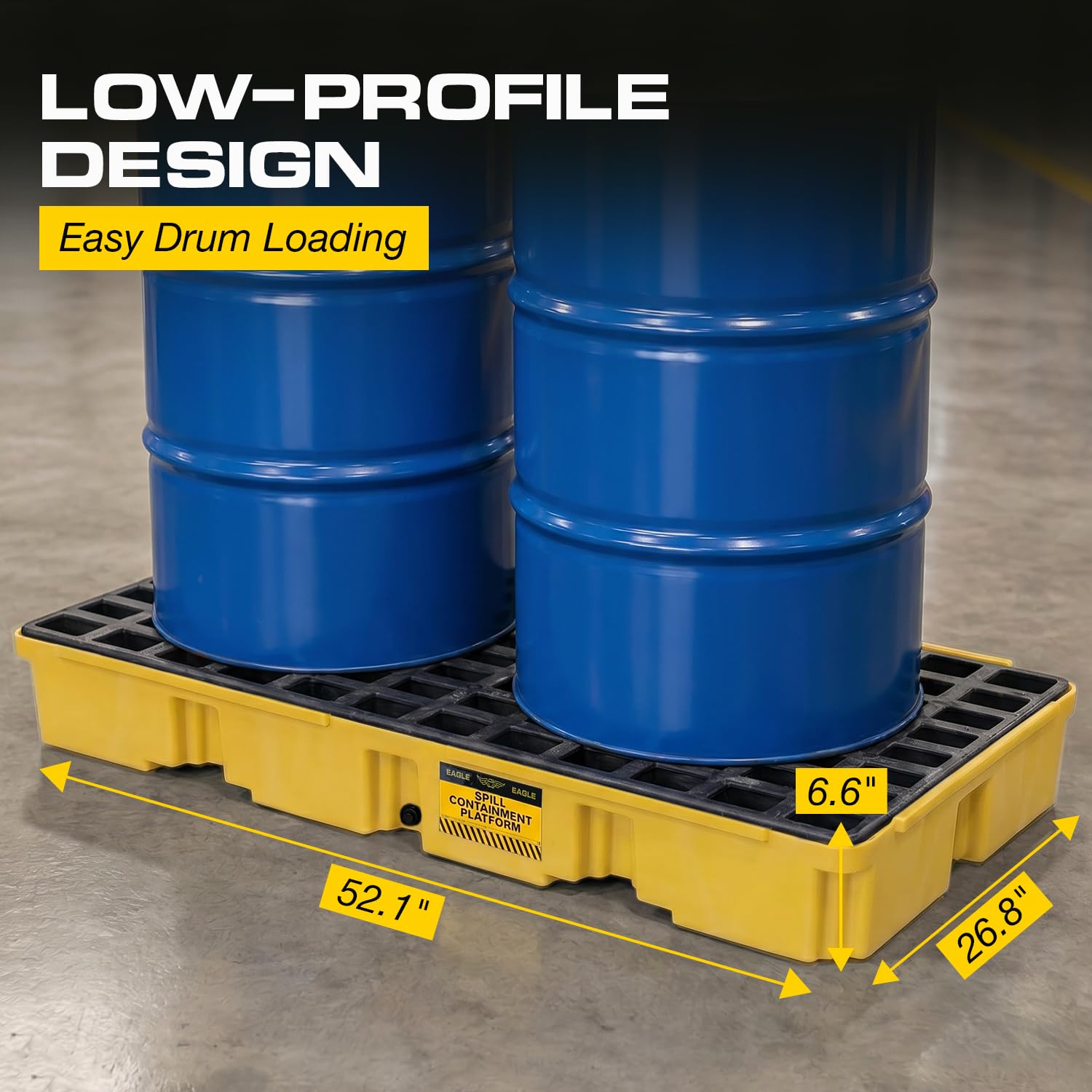 Eagle 2 Drum Spill Containment Pallet with Drain, Forklift Pockets, Yellow — Amazon image 3