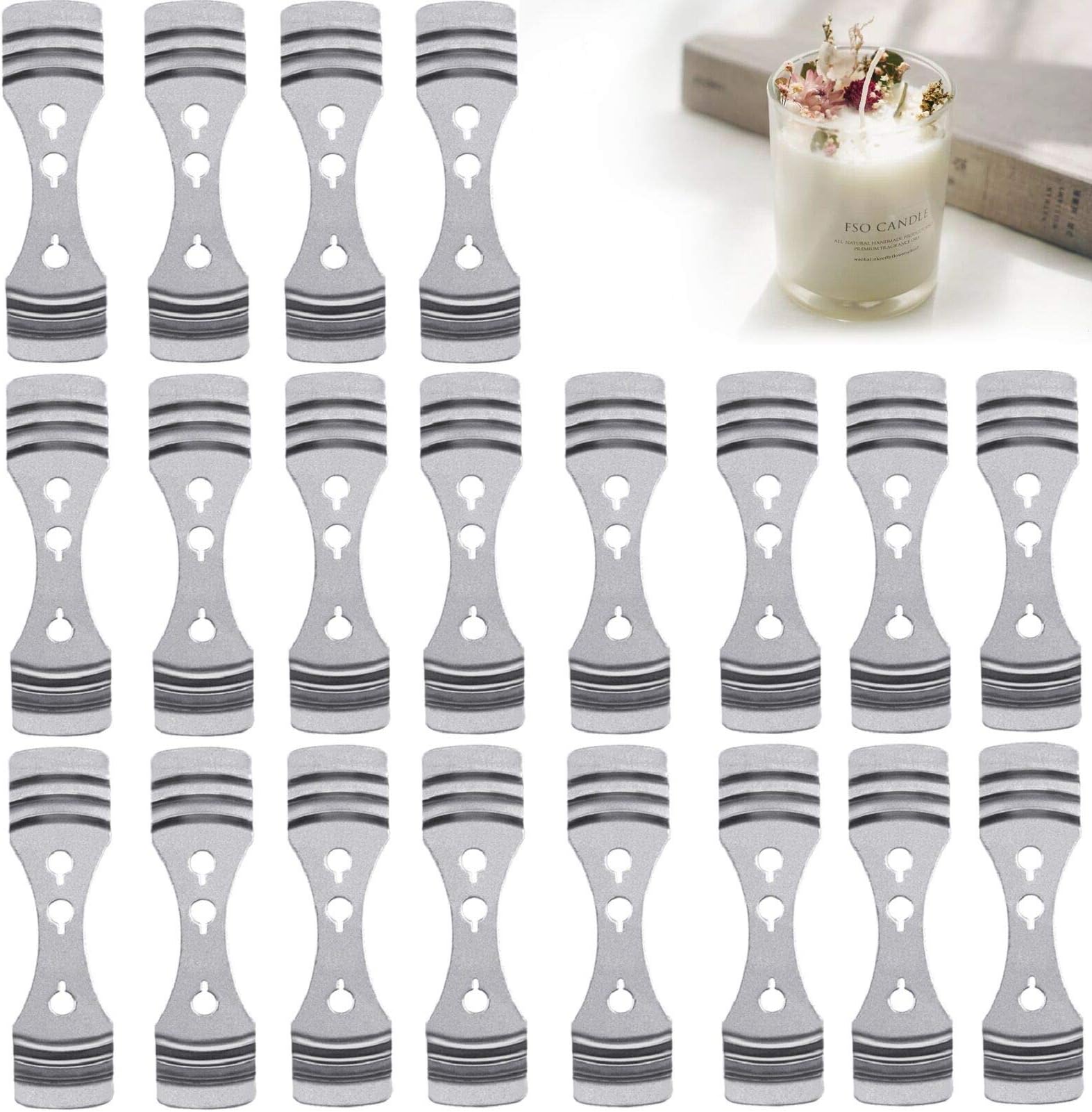 DINGPAI 20pcs Metal Candle Wick Centering Devices, Silver Stainless Steel Candle Wick Holder for Candle Making