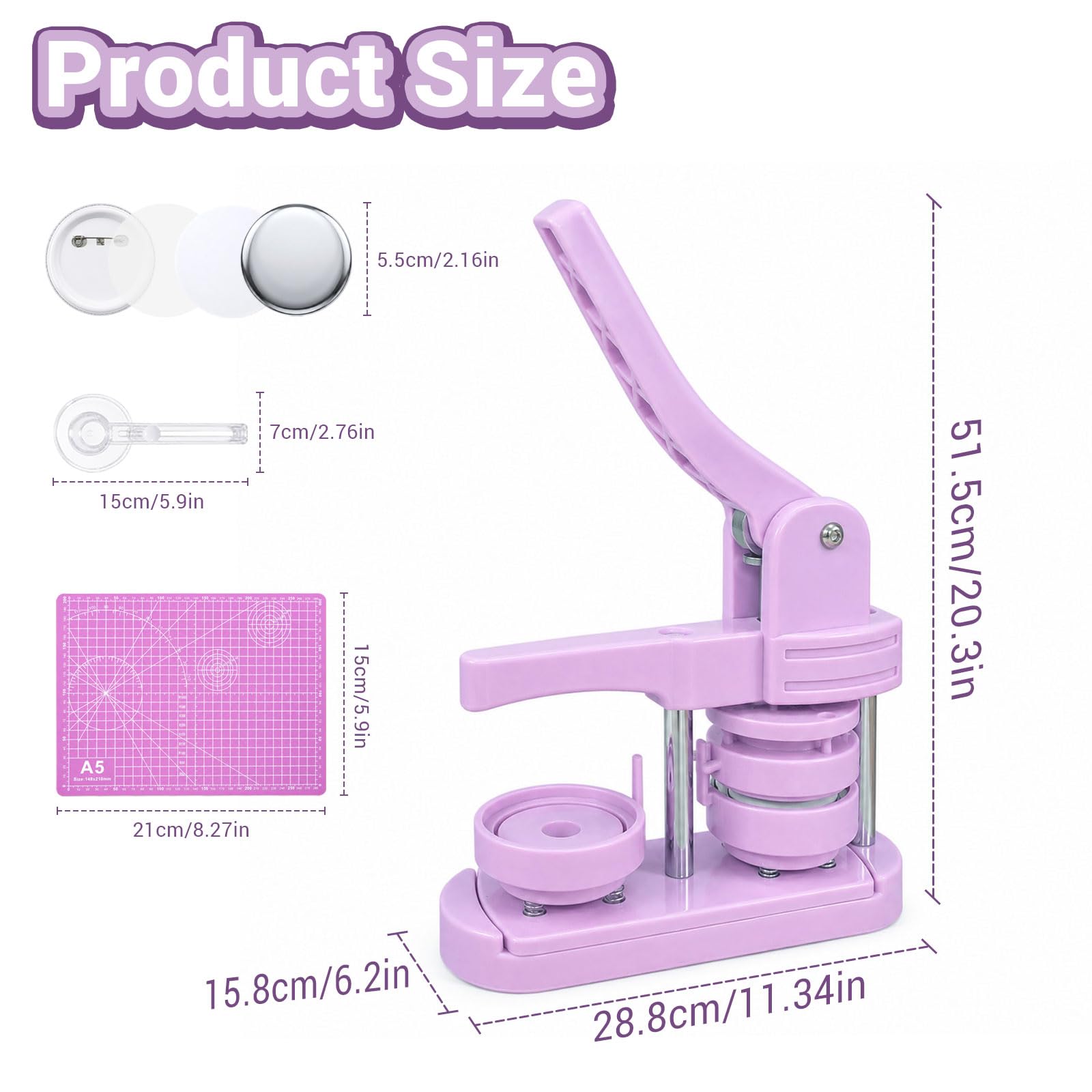 Macchina per bottoni da 58 mm, set di pressa manuale per bottoni con 100 accessori e taglierina circolare, macchina per badge fai da te, feste e regali