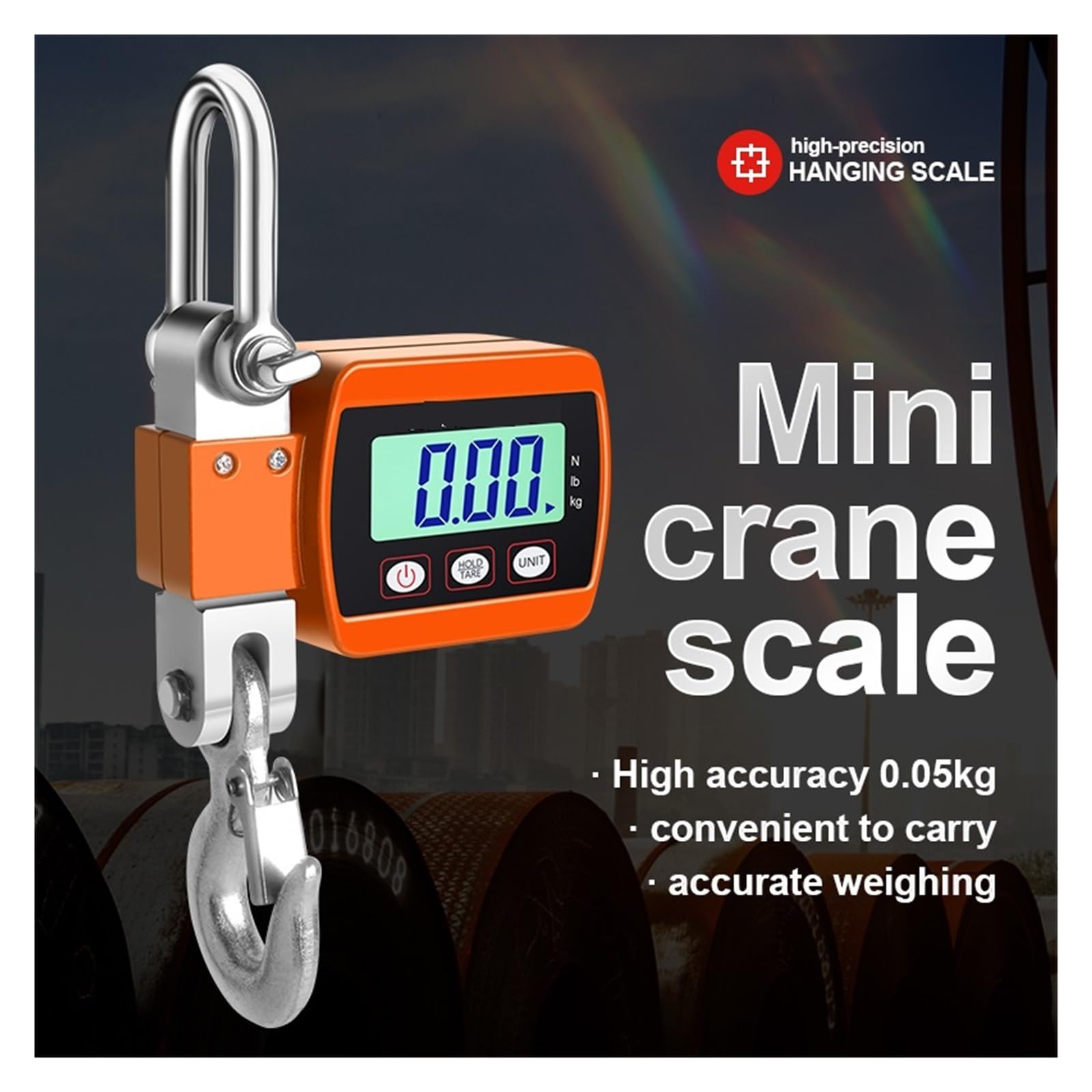 Báscula de grúa, Báscula colgante digital 500Kg/300Kg de grúa portátil servicio pesado gancho industrial con retroiluminación LCD Cambio unidad Uso comercial/industrial(300kg Siver)