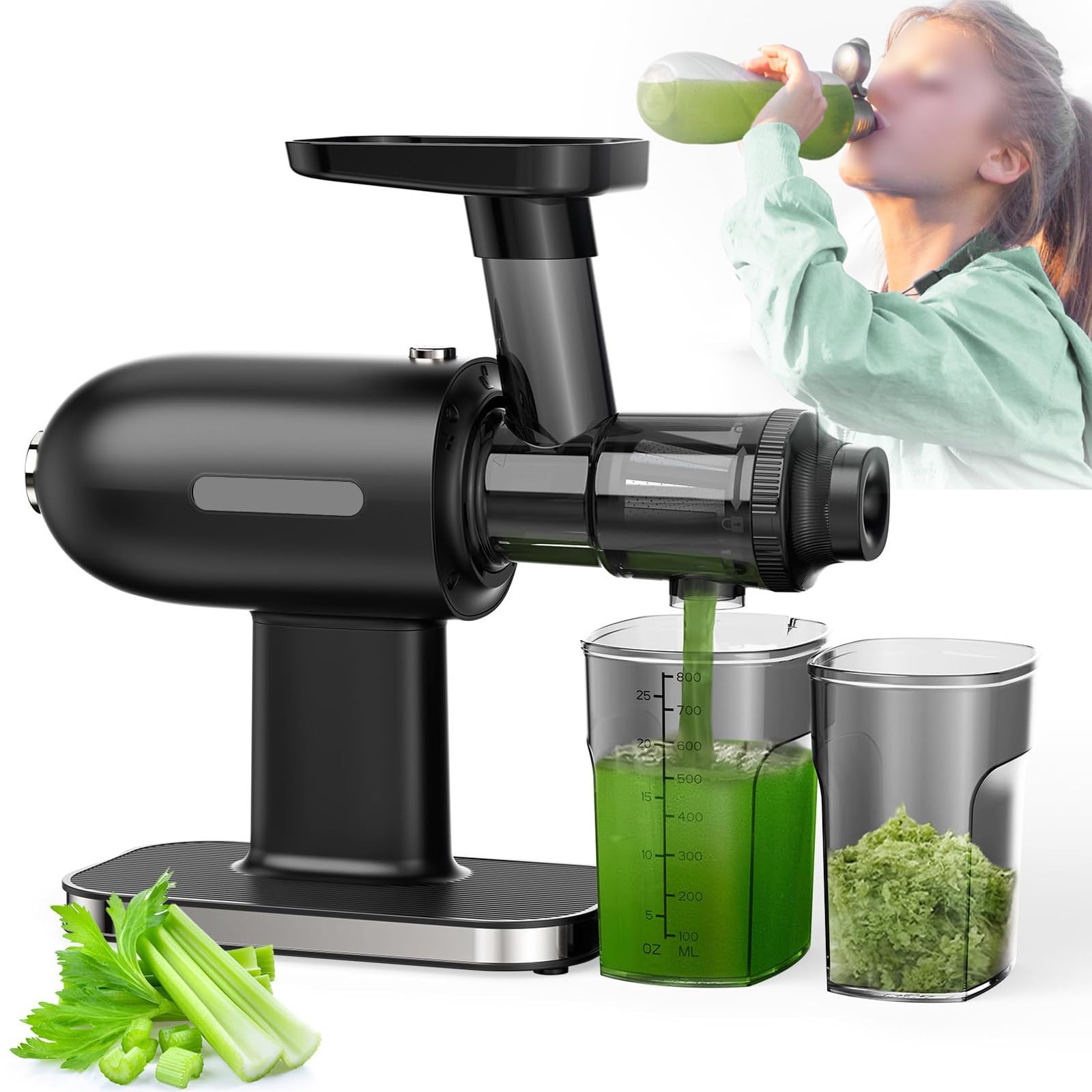 XCSCUK 150w Slow Juicer,Horizontal Cold Press Juicer,Masticating Nutrition Juicer,Squeezer Machines,For Wheat Grass, Fruits & Vegetables