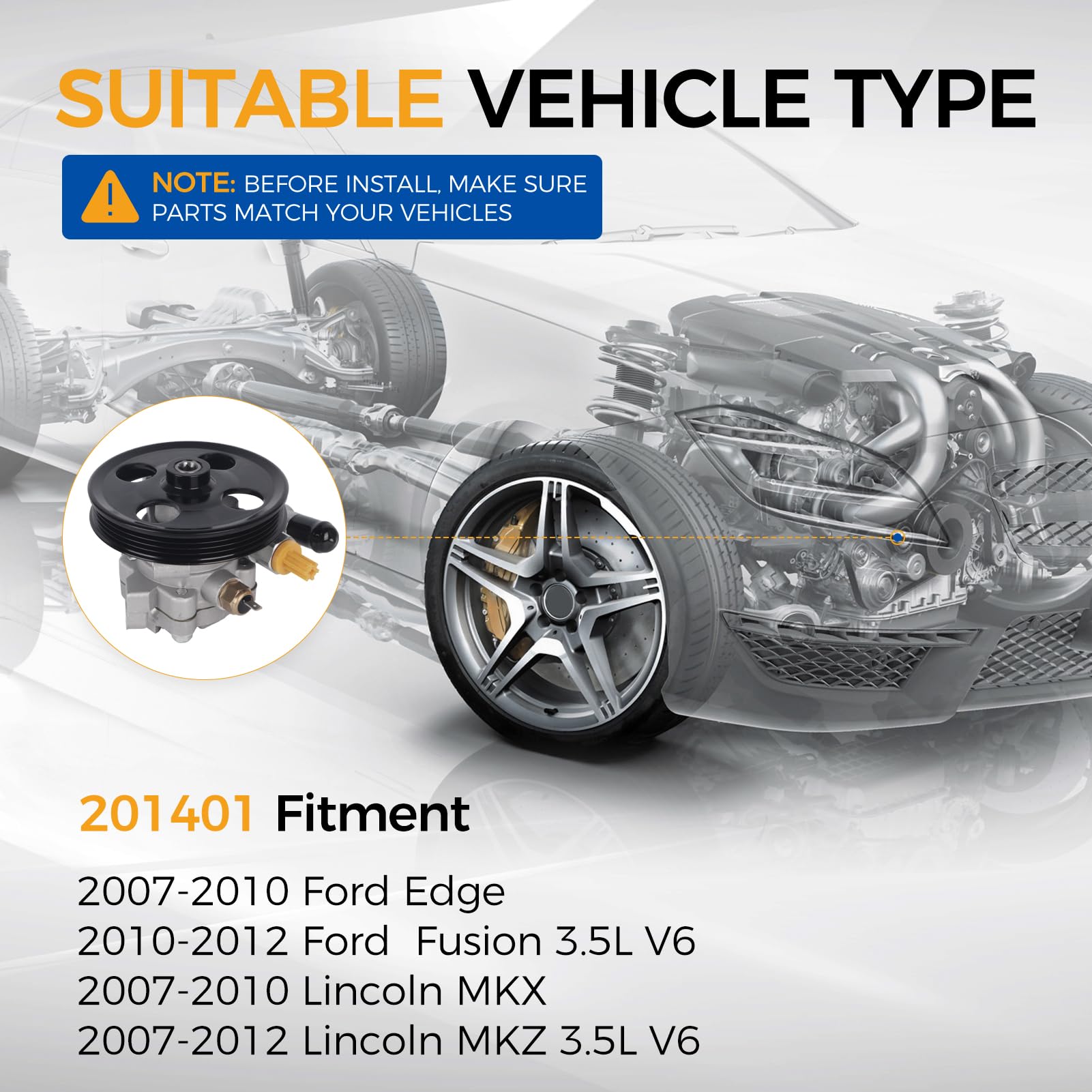 3.5L V6 Power Steering Pump For Ford Edge 2007-2010 For Lincoln - View #5