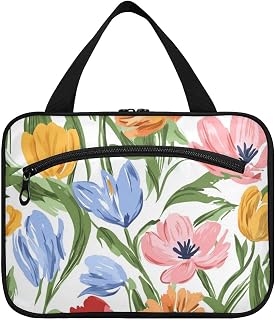 Colorful Flowers Hanging toiletries Bag for Women with Hook, Designer Unisex Waterproof Cosmetic Bag for Accessories Must Haves Cruises bolso de viaje para Mujer, Colorful Flowers, M, casual