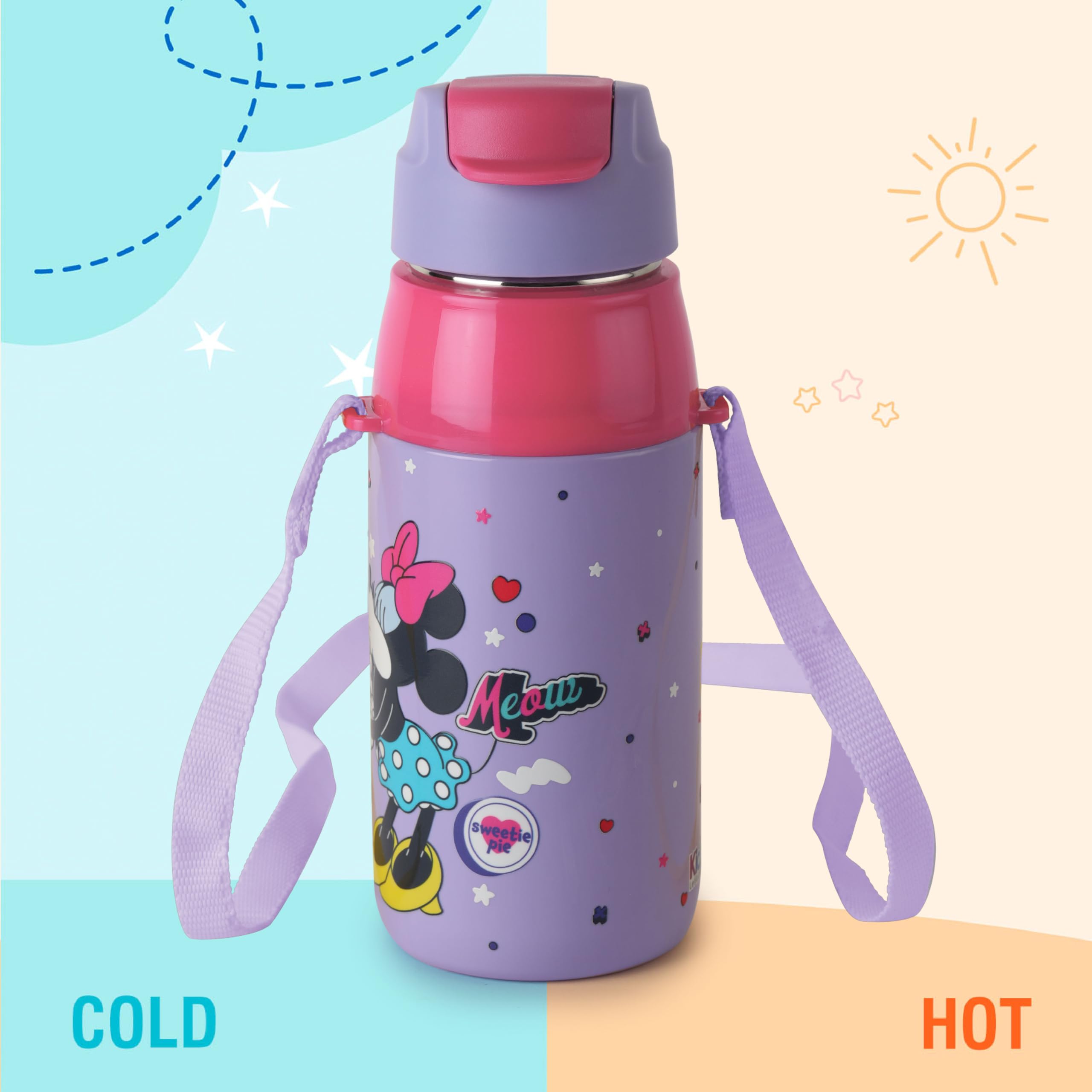 CELLO Kidzbee Era 400 Insulated Kids Water Bottle 400 ml, Lavender | 3D Touch & Feel Cuddle Buddies Design One Hand Grip Lightweight Leakproof Easy Sip Flip Cap Insulated Water Bottle for School Kids — Amazon image 6