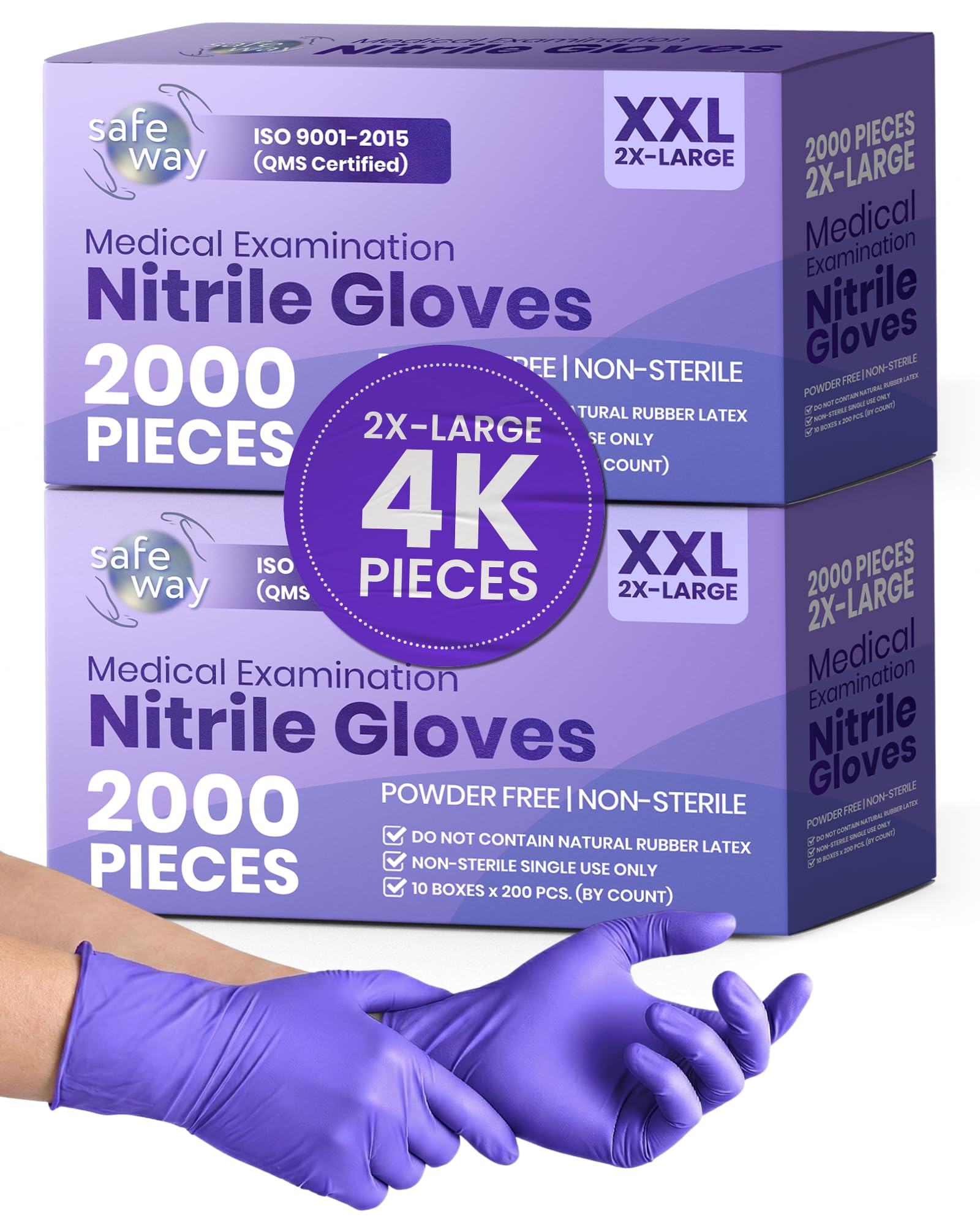 SAFEWAY USA 4000 pcs, 2X-Large, 4 Mil Nitrile Disposable Gloves — Multi-Purpose Powder-Free & Non-Latex Textured Fingertips for Medical Use, Nursing,