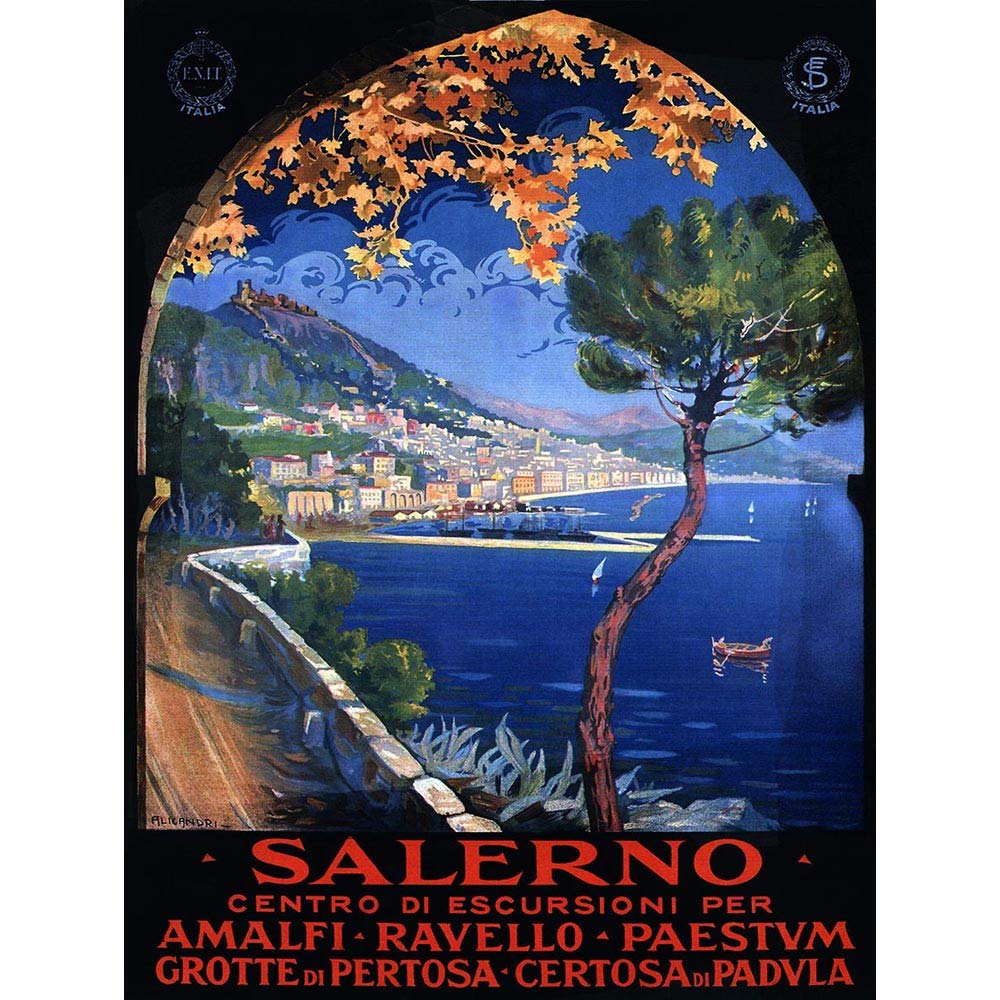 Wee Blue Coo Travel Tourism Salerno Mediterranean Italy Vintage Advertising Art Print Poster Wall Decor 12X16 Inch