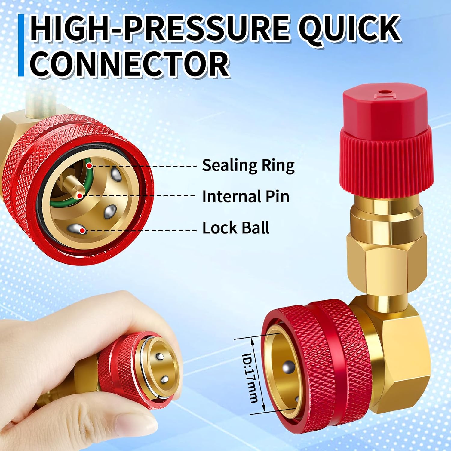 R1234yf to R134a Aadapter, 90 Degrees R134a to R1234yf Adapters, High/Low Pressure Side R1234yf Quick Couplers kit, R1234yf to R134a Conversion Adapters, for Auto Air Conditioning Systems Recharging