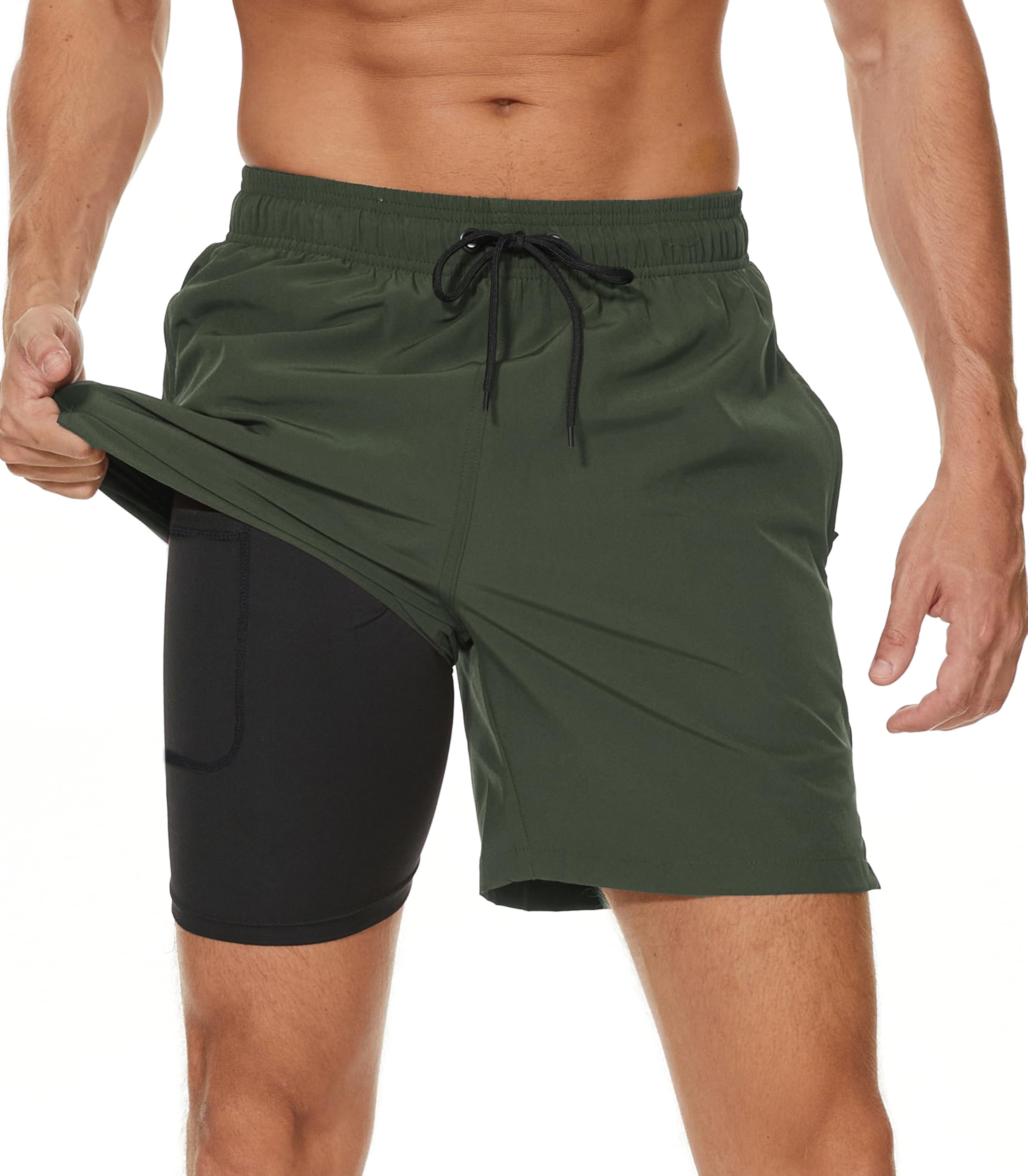 Men's Swim Trunks with Compression Liner 6 Inch Inseam Board Shorts